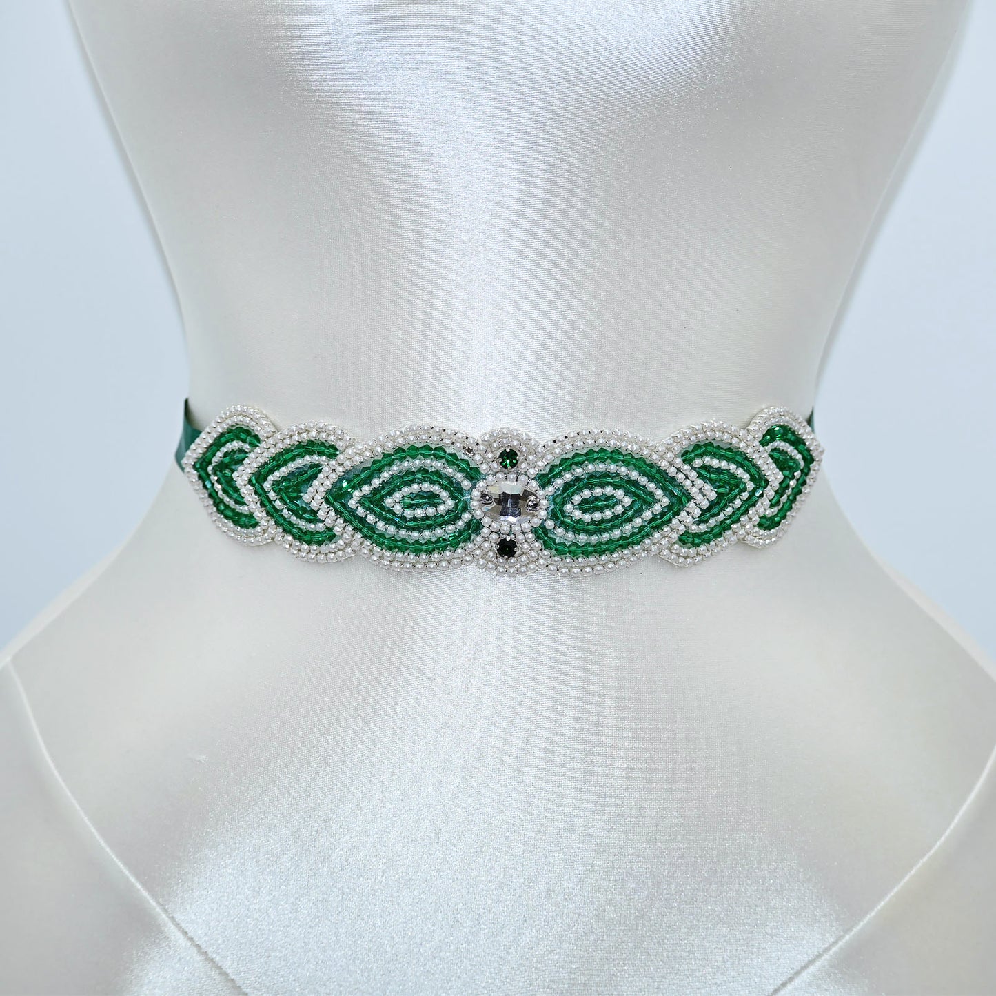 Emerald Green Rhinestone Bridal Sash Ribbon Wedding Dress Belt – Bridella BS265