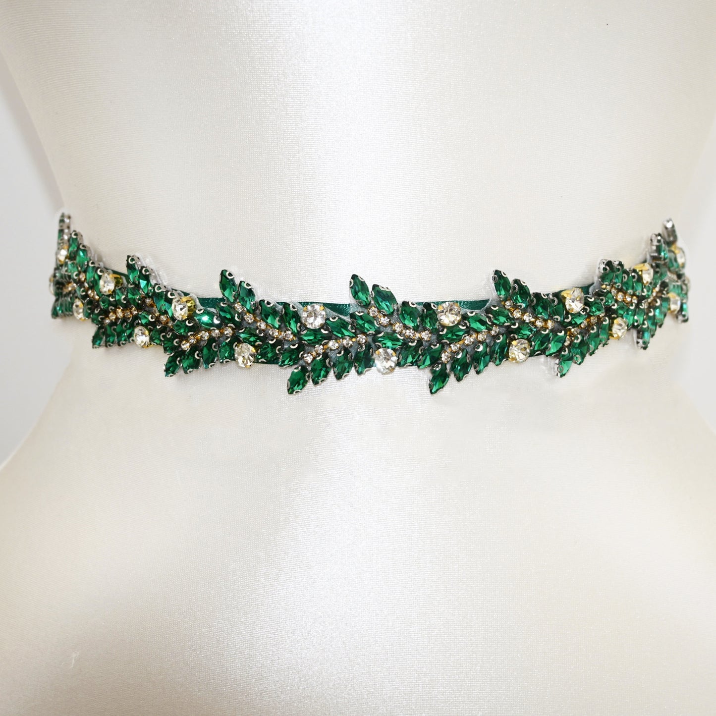 Emerald Rhinestone Bridal Belt Crystal Wedding Sash Adjustable BS242KL Bridella
