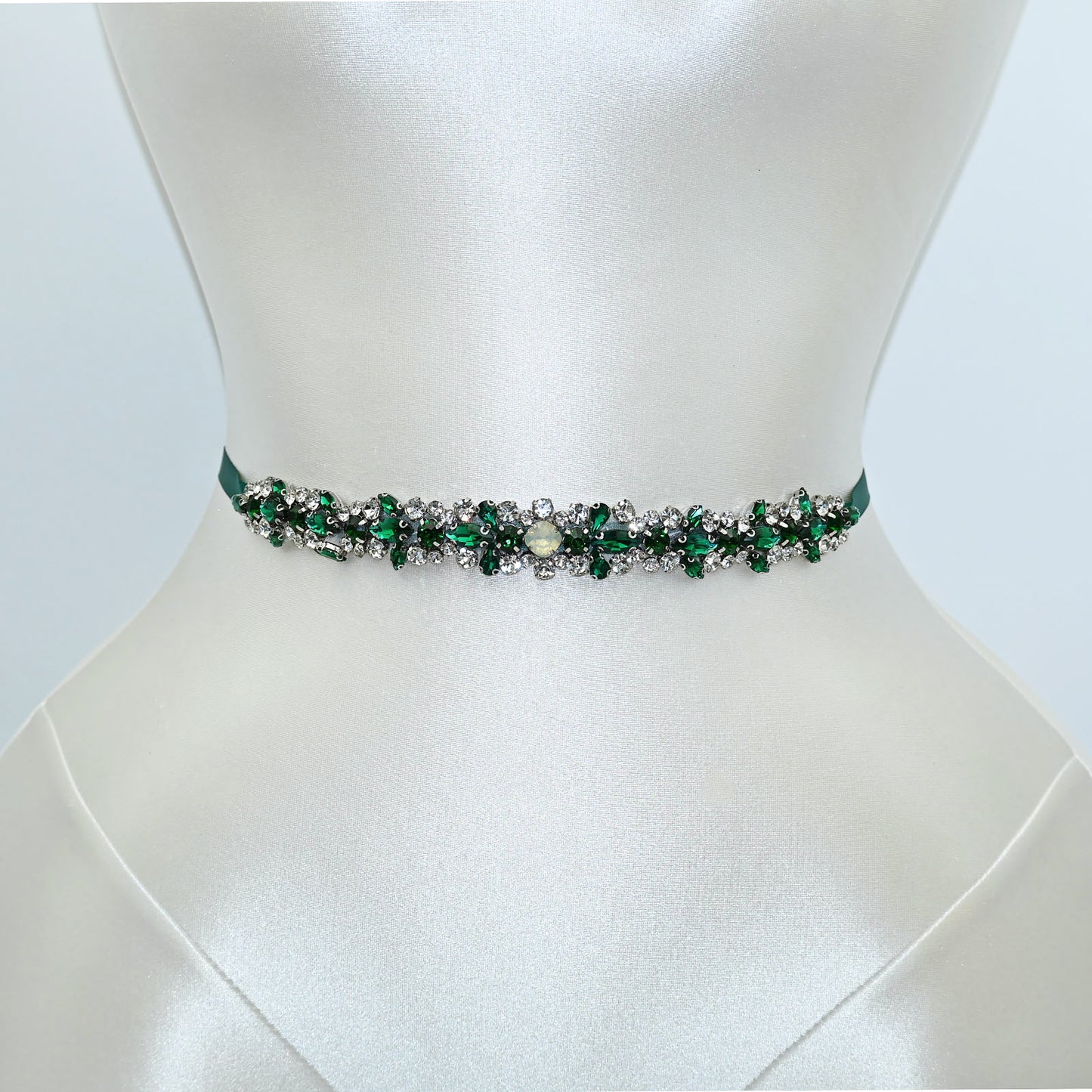 Emerald Green Rhinestone Pearl Bridal Sash Wedding Dress Belt – Bridella BS113KL