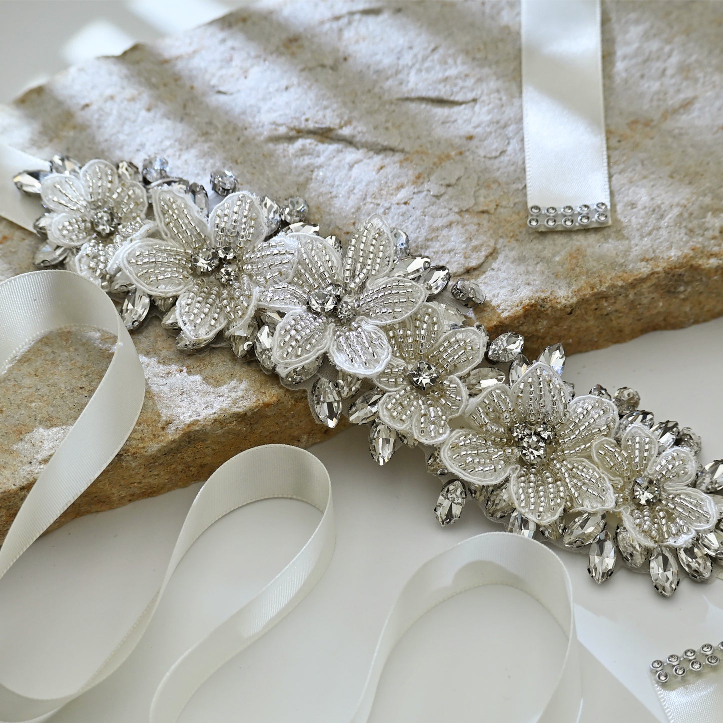 Off White Rhinestone Bridal Belt Wedding Sash – Bridella BS63