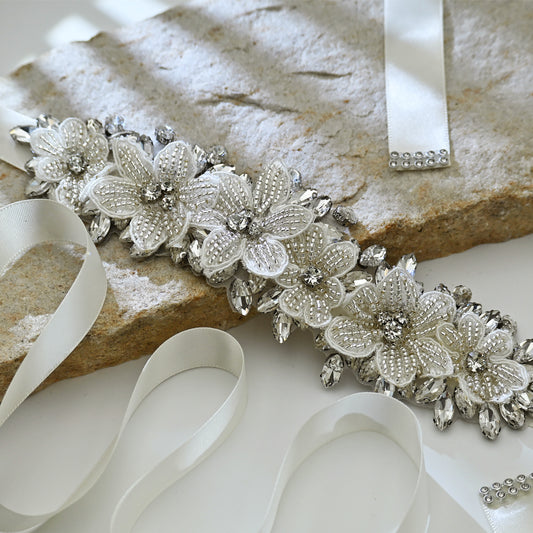 Off White Rhinestone Bridal Belt Wedding Sash – Bridella BS63