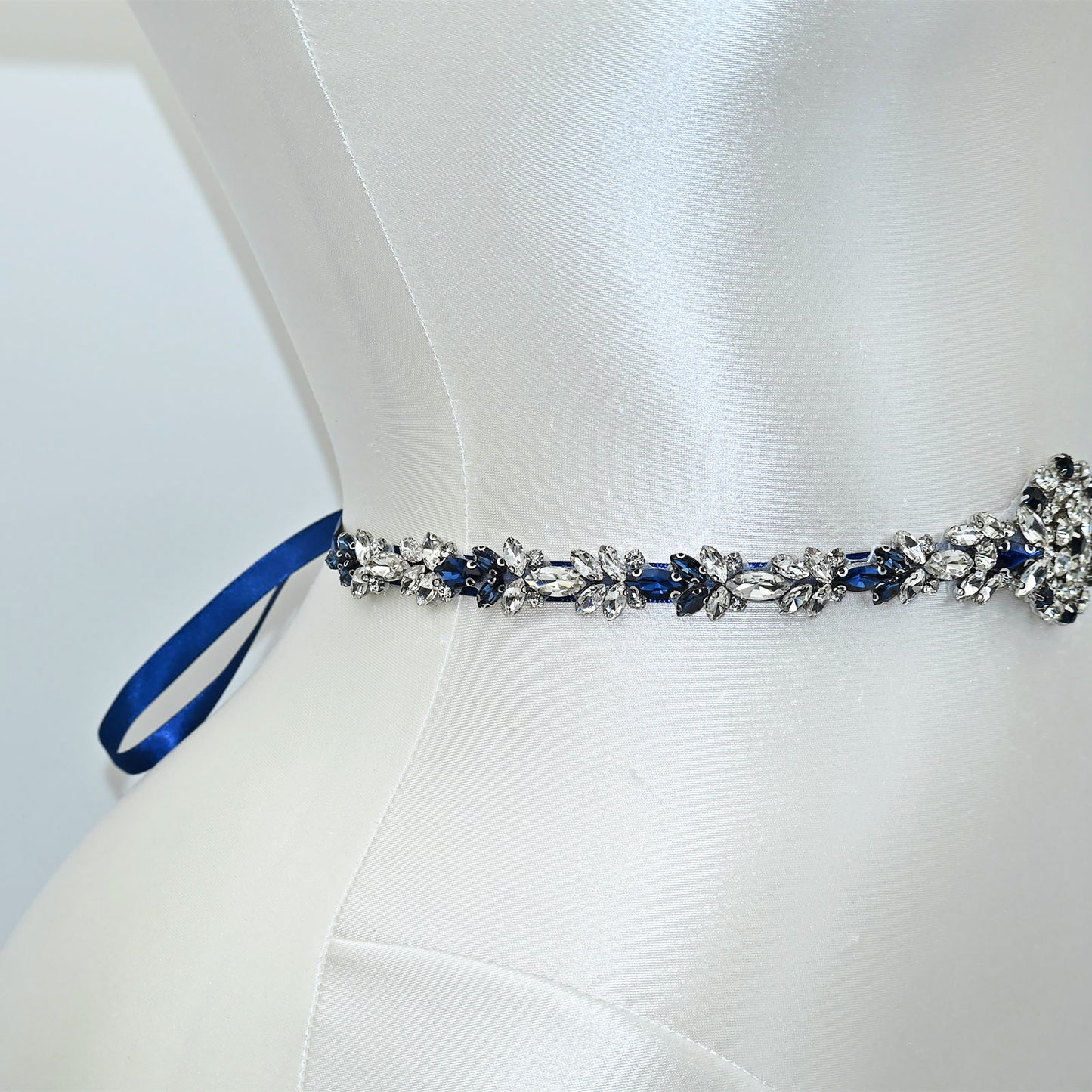 Blue Rhinestone Bridal Sash Wedding Dress Belt – Bridella BS124ML