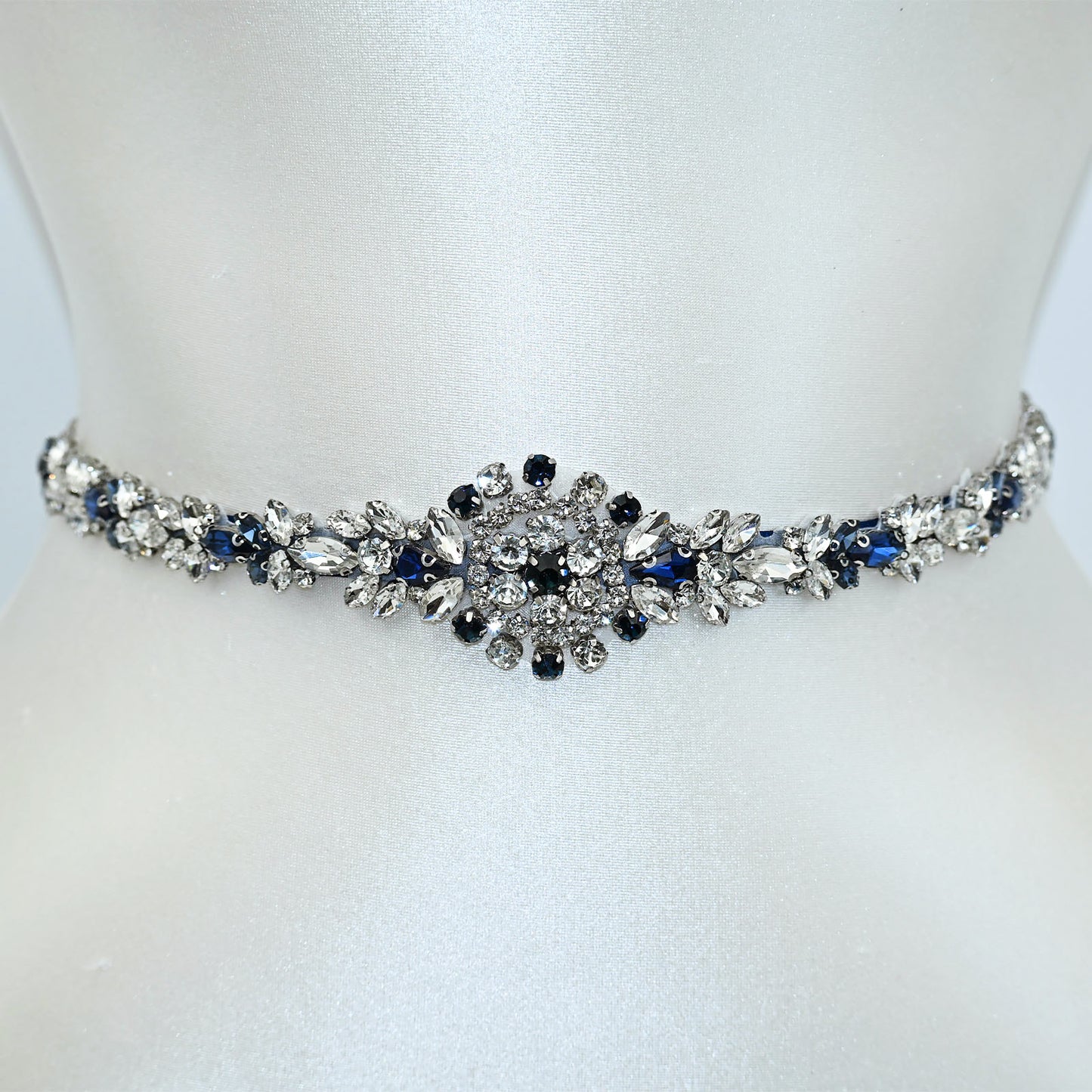 Blue Rhinestone Bridal Sash Wedding Dress Belt – Bridella BS124ML