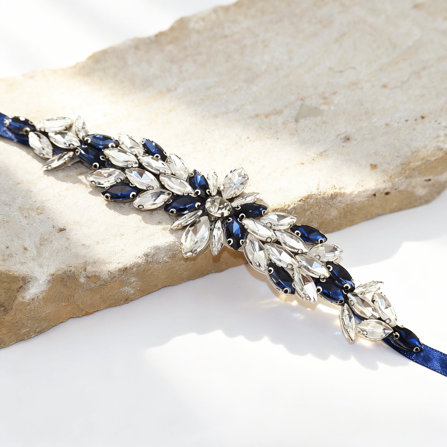 Navy Rhinestone Bridal Belt Wedding Sash – Bridella BS227ML
