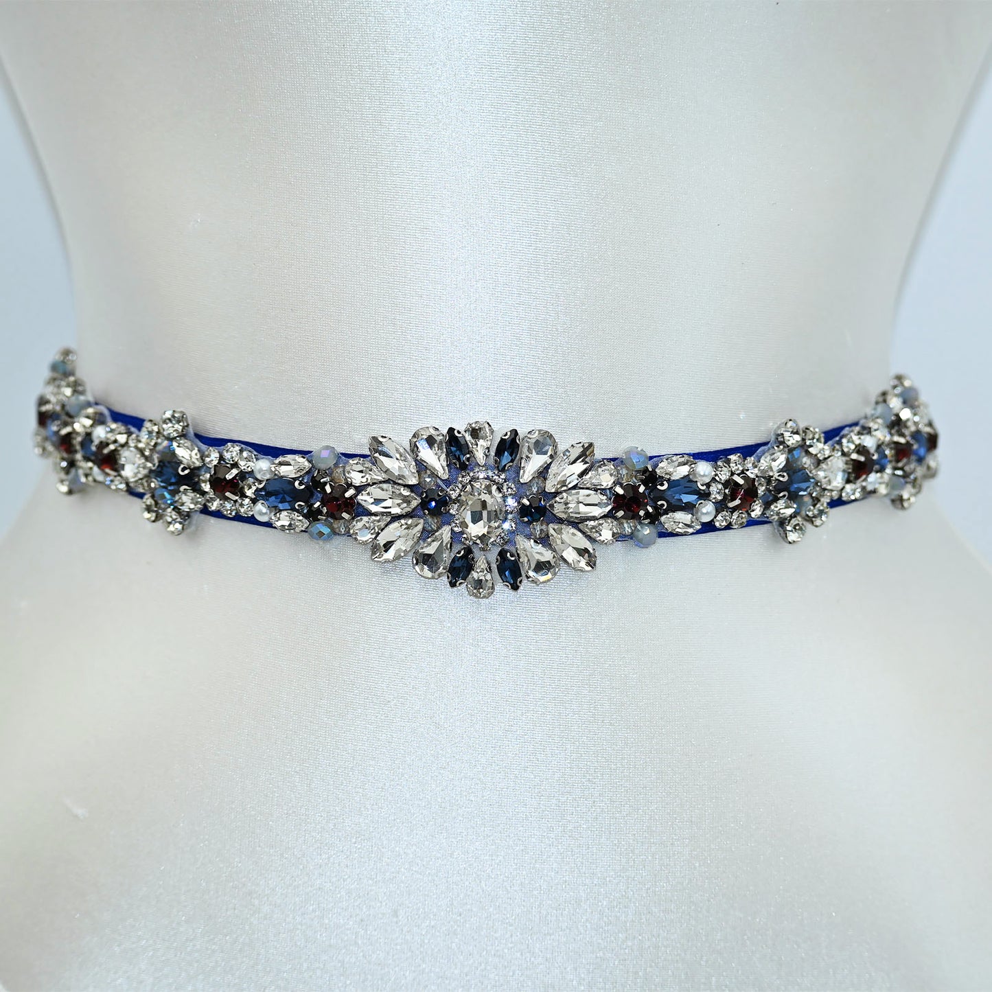 Blue Rhinestone Pearl Bridal Sash Wedding Dress Belt – Bridella BS125ML