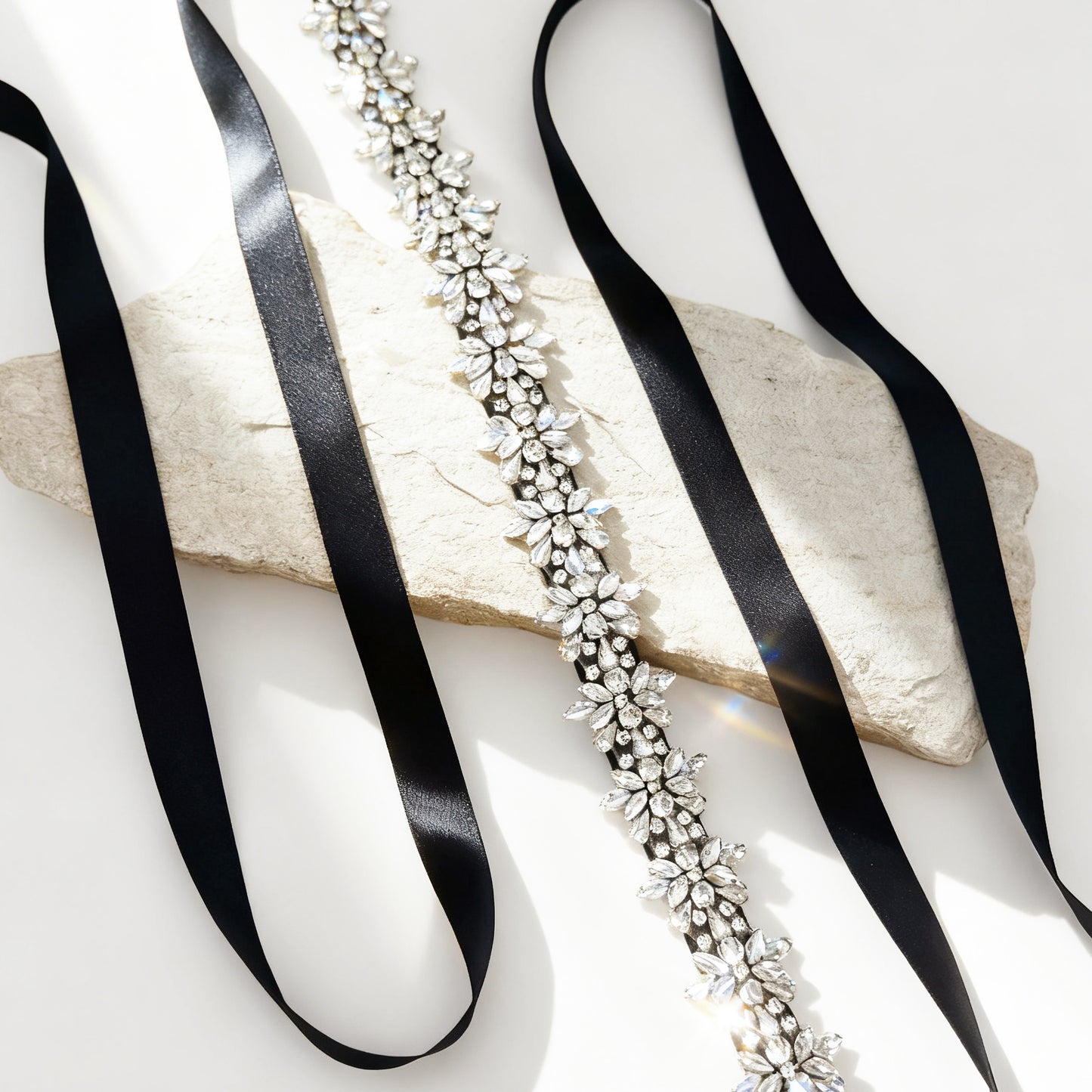 Black Rhinestone Elastic Bridal Belt Luxury - Bridella BS269-D