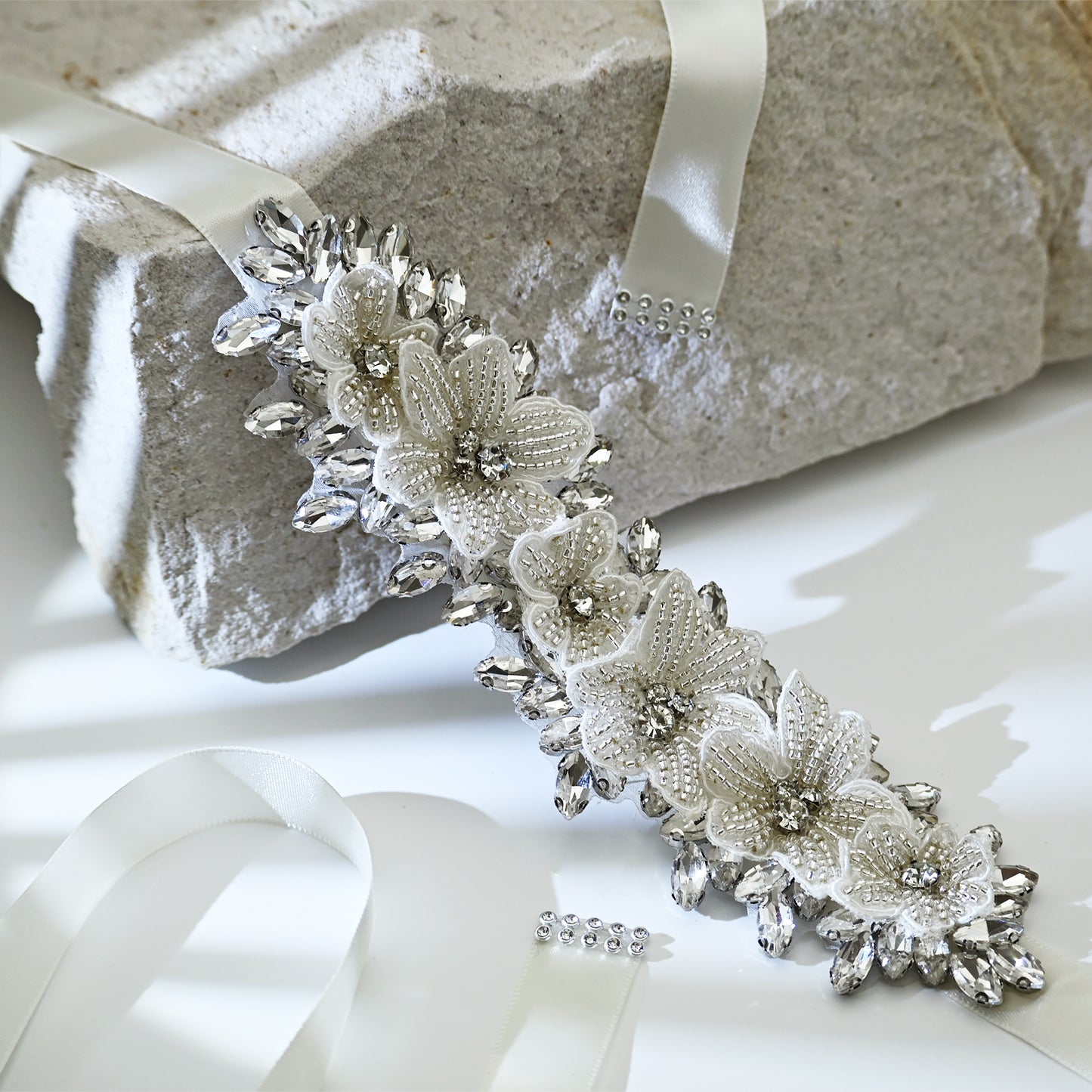 Off White Rhinestone Bridal Belt Wedding Sash – Bridella BS63