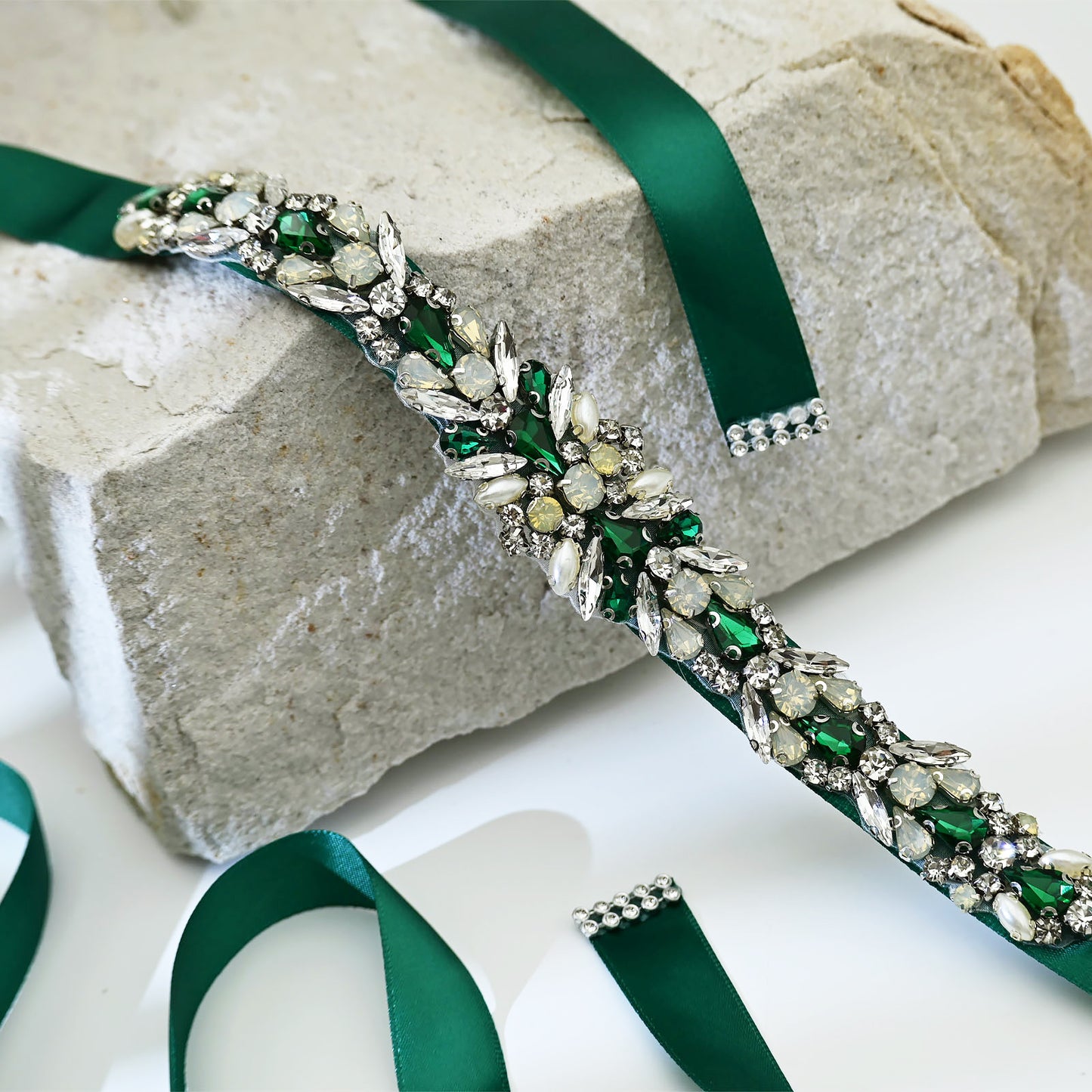 Green Rhinestone Bridal Belt Sash for Wedding - Bridella BS57KL