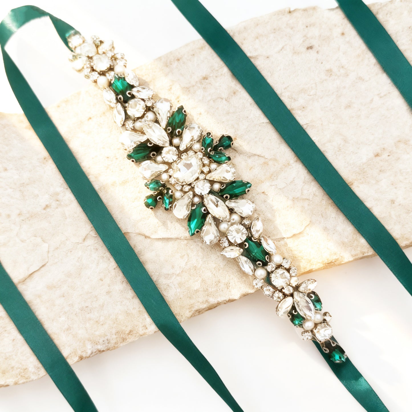 Emerald Rhinestone Belt - Bridella BS133KL