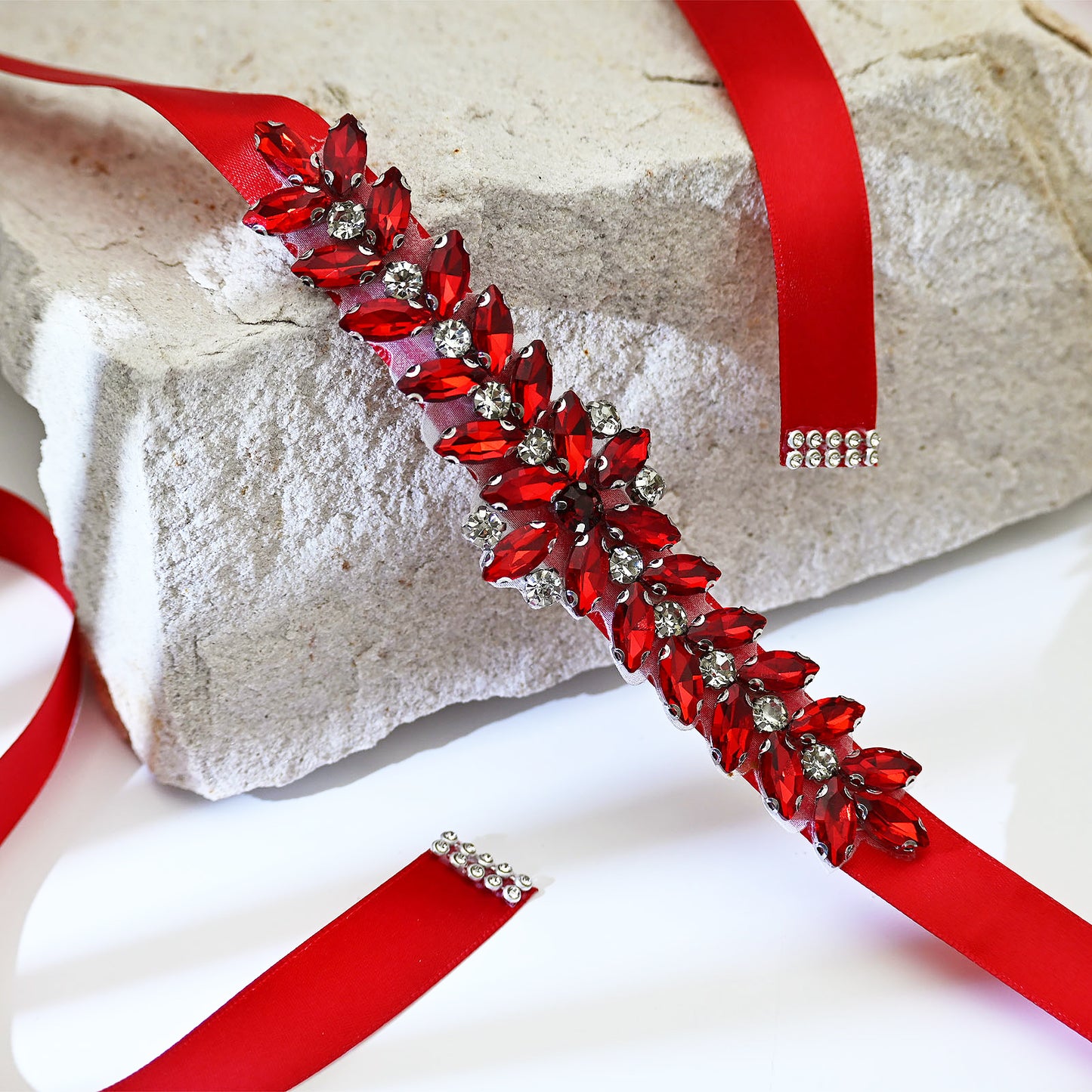 Red Rhinestone Bridal Belt Wedding Sash – Bridella BS69R
