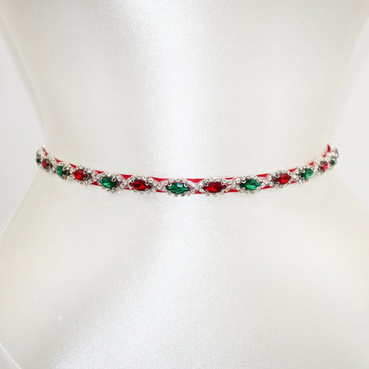 Wine Red Rhinestone Bridal Belt Adjustable Waist Sash Bridella BS189