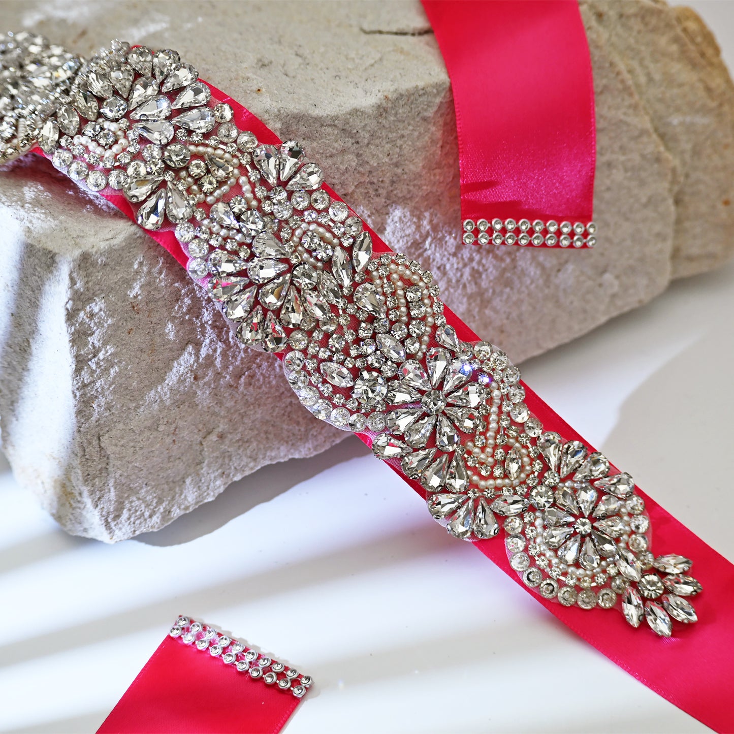 Red Rhinestone Bridal Sash Wedding Dress Belt – Bridella BS120