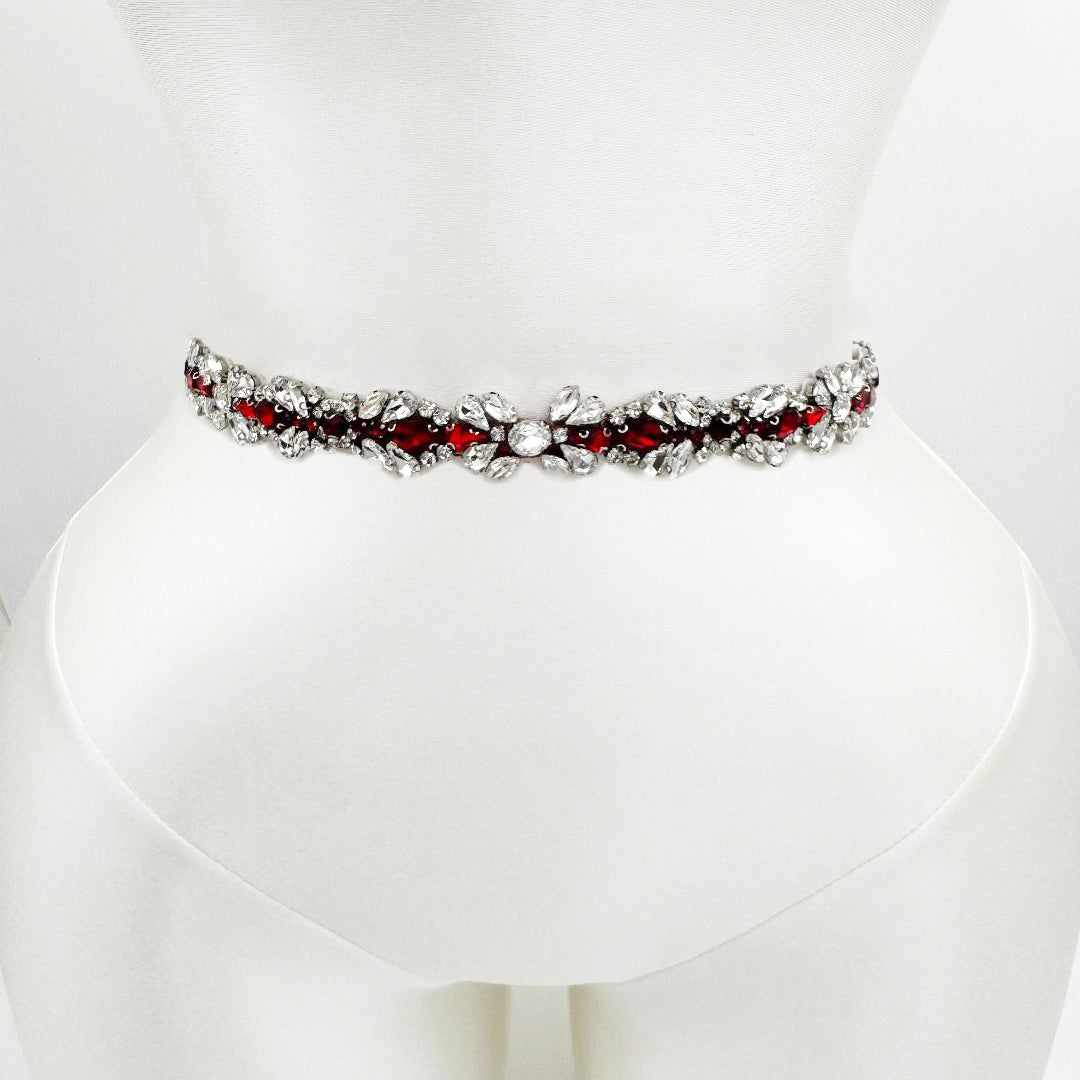 Burgundy Rhinestone Belt - Bridella BS43R