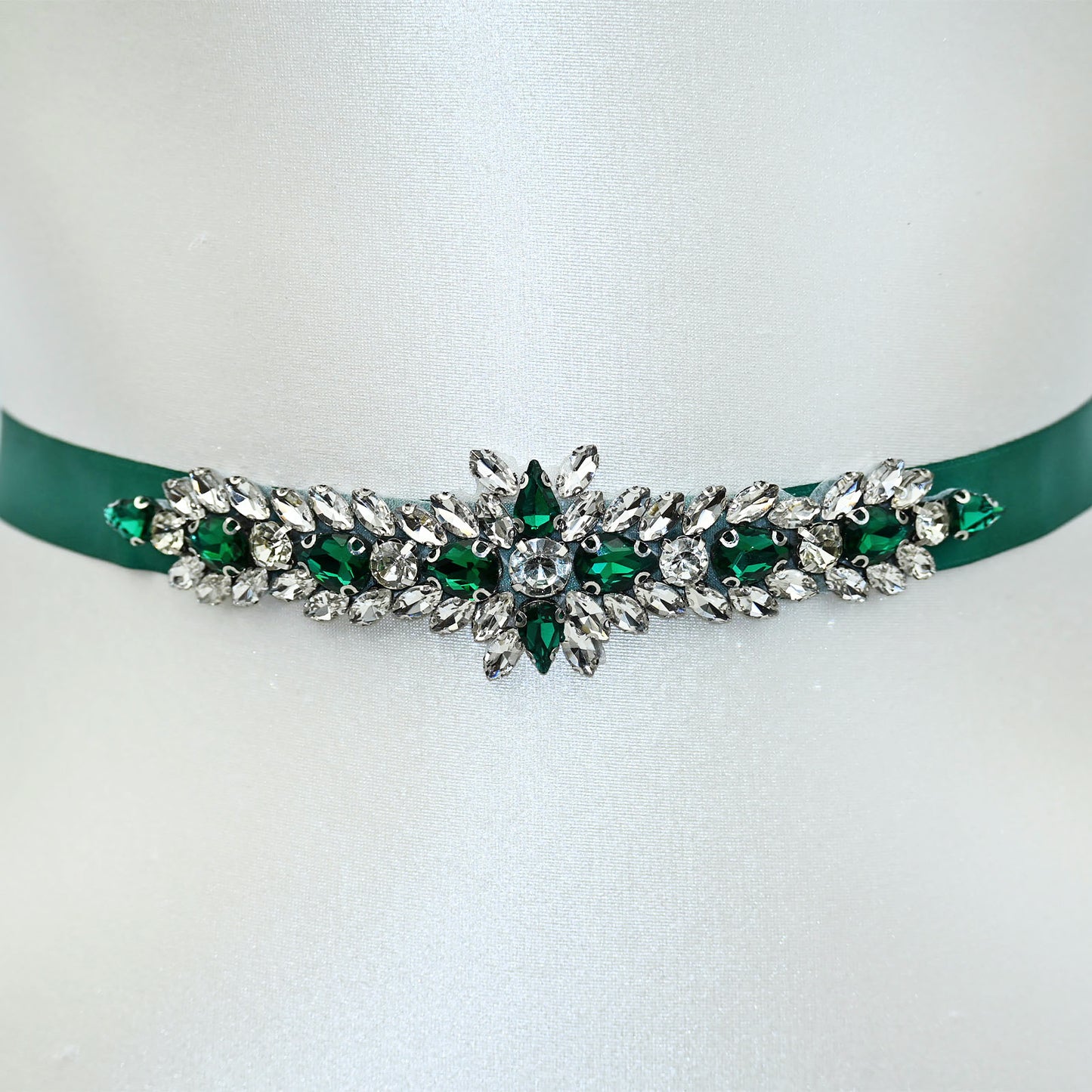 Emerald Green Rhinestone Bridal Sash Wedding Dress Belt – Bridella BS191KL