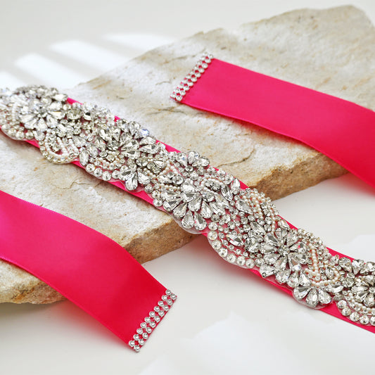 Red Rhinestone Bridal Sash Wedding Dress Belt – Bridella BS120
