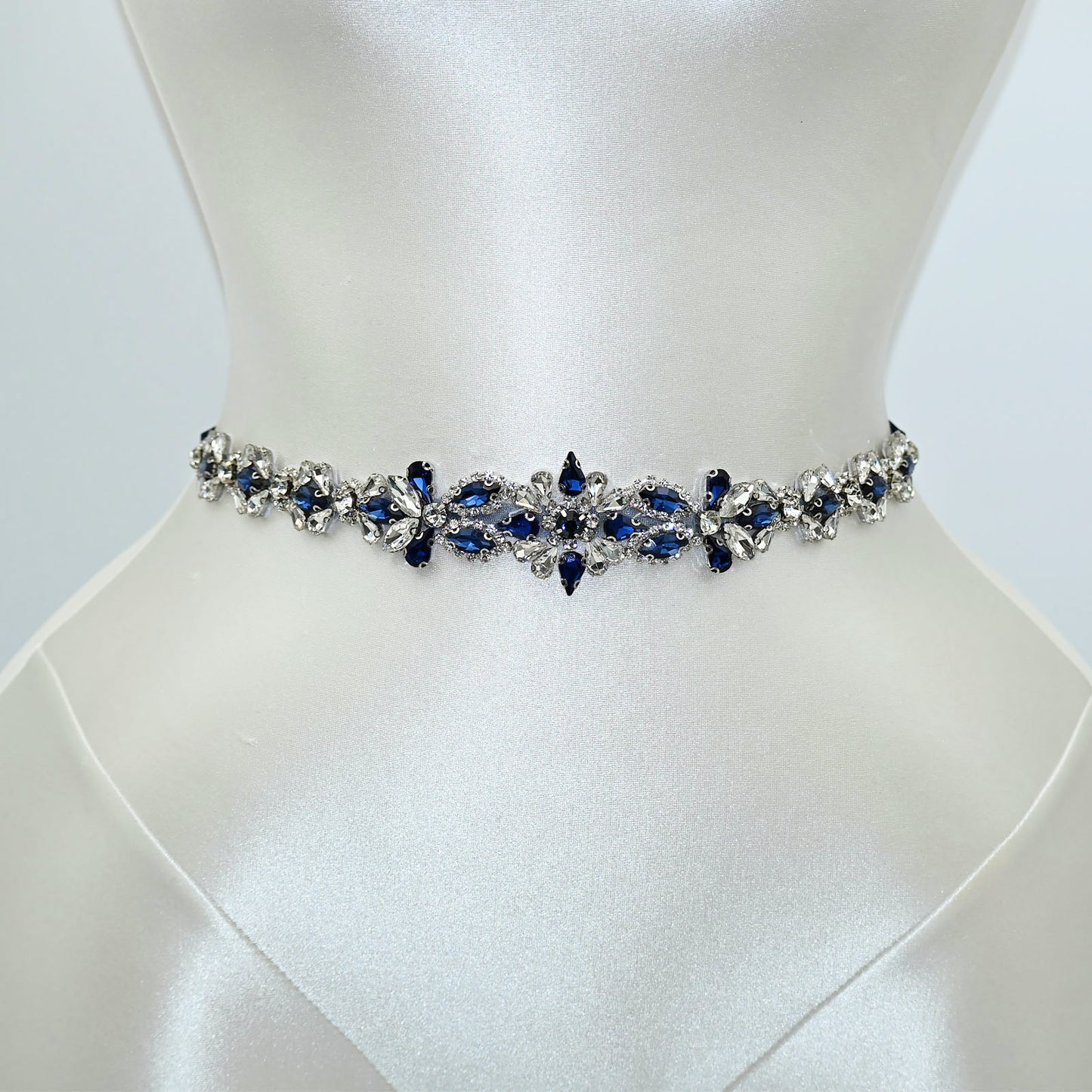 Navy Blue Rhinestone Bridal Sash Wedding Dress Belt – Bridella BS167ML
