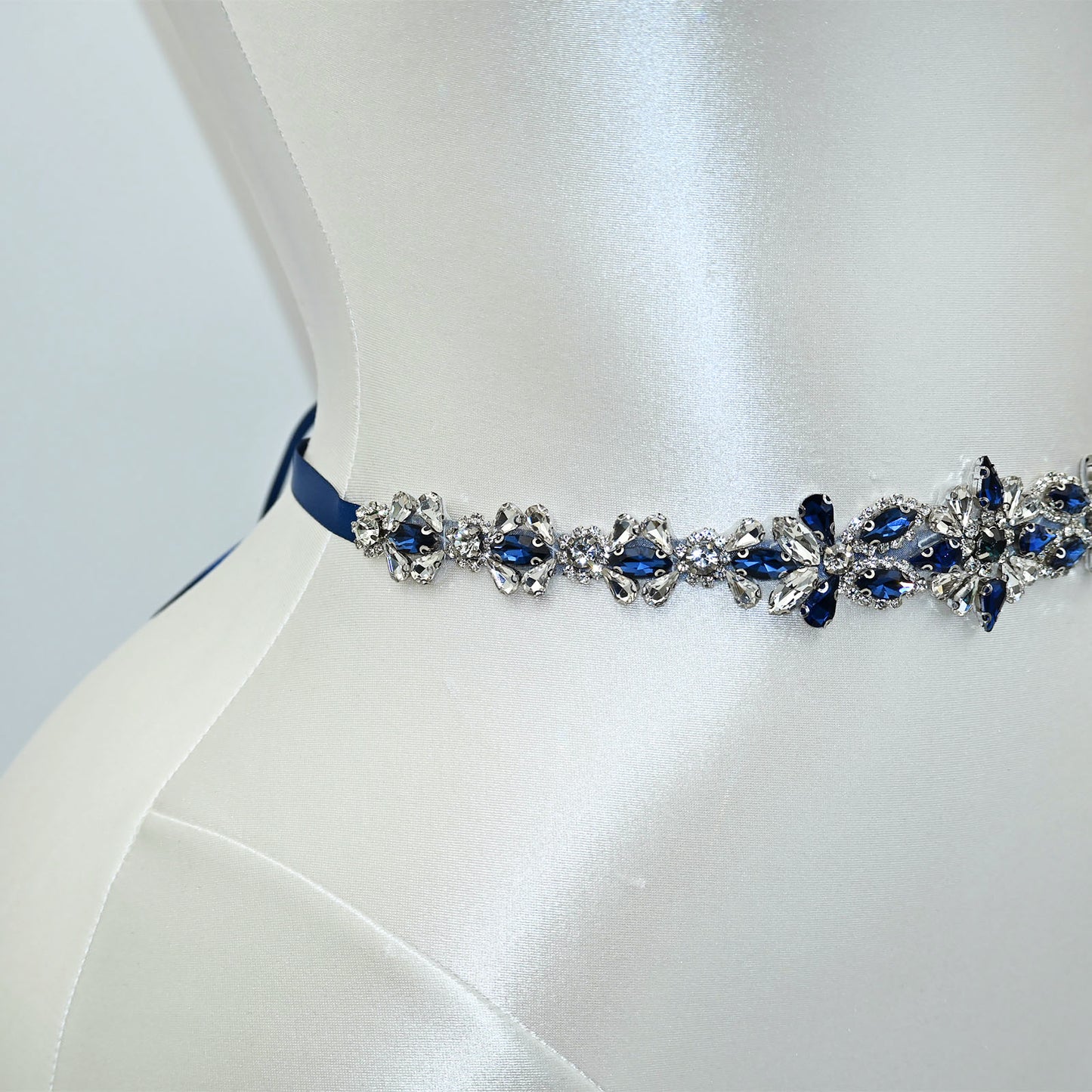 Navy Blue Rhinestone Bridal Sash Wedding Dress Belt – Bridella BS167ML