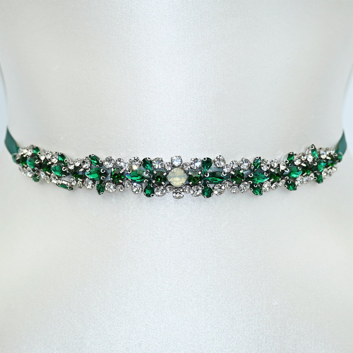 Emerald Green Rhinestone Pearl Bridal Sash Wedding Dress Belt – Bridella BS113KL