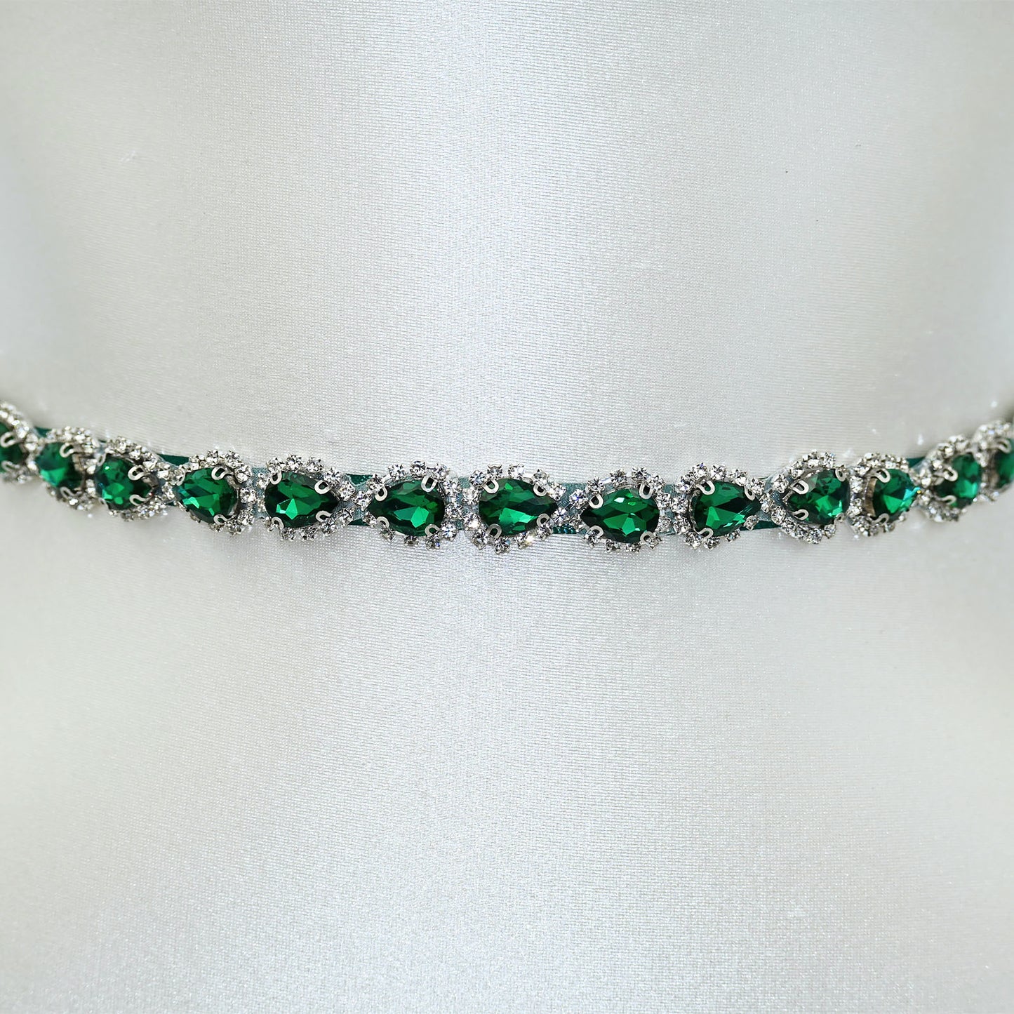Green Rhinestone Bridal Belt Adjustable Waist Sash Bridella BS190KL