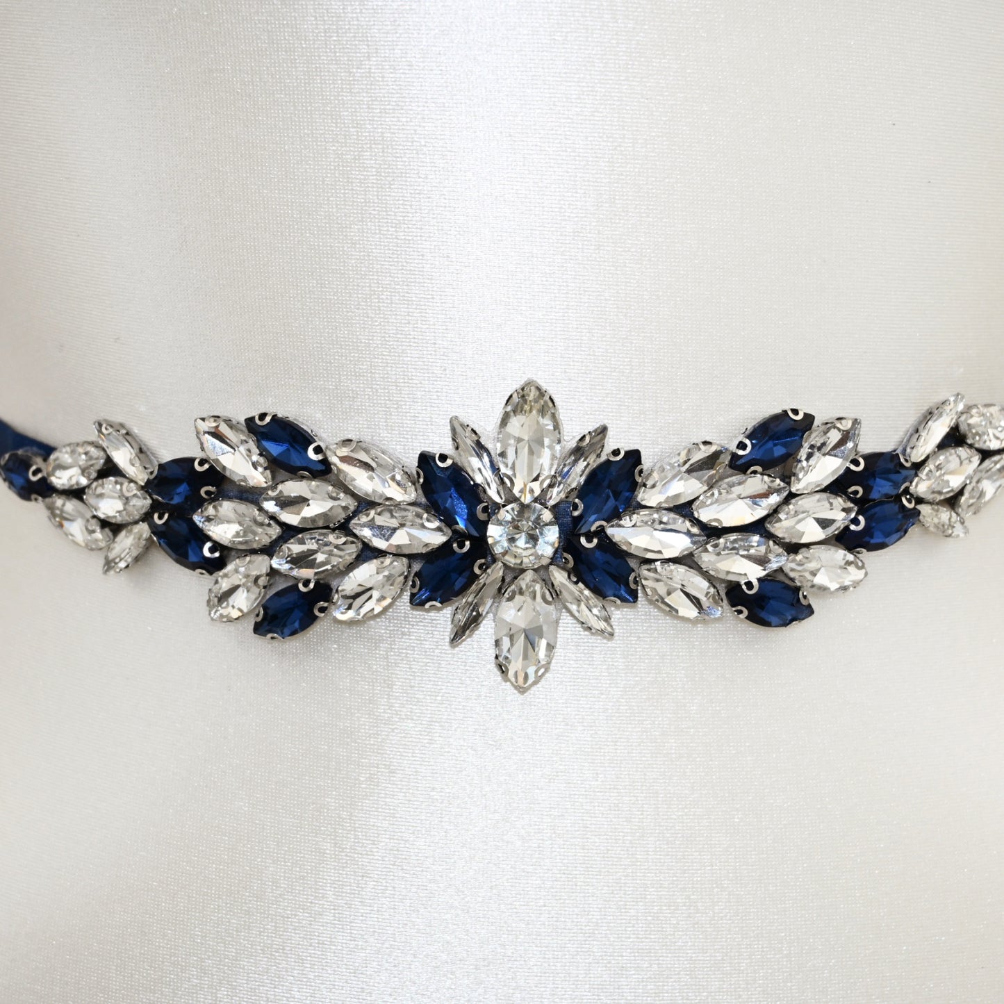 Navy Rhinestone Bridal Belt Wedding Sash – Bridella BS227ML