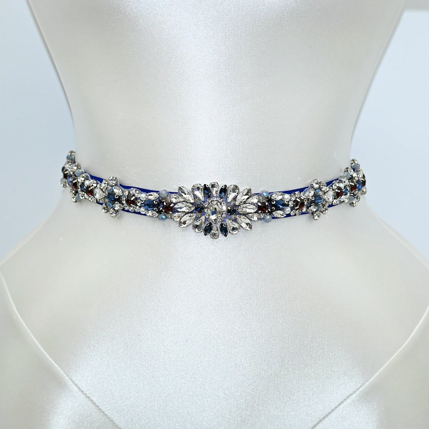 Blue Rhinestone Pearl Bridal Sash Wedding Dress Belt – Bridella BS125ML