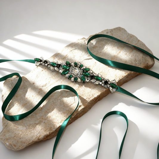 Green Rhinestone Bridal Belt Wedding Sash – Bridella BS142KL