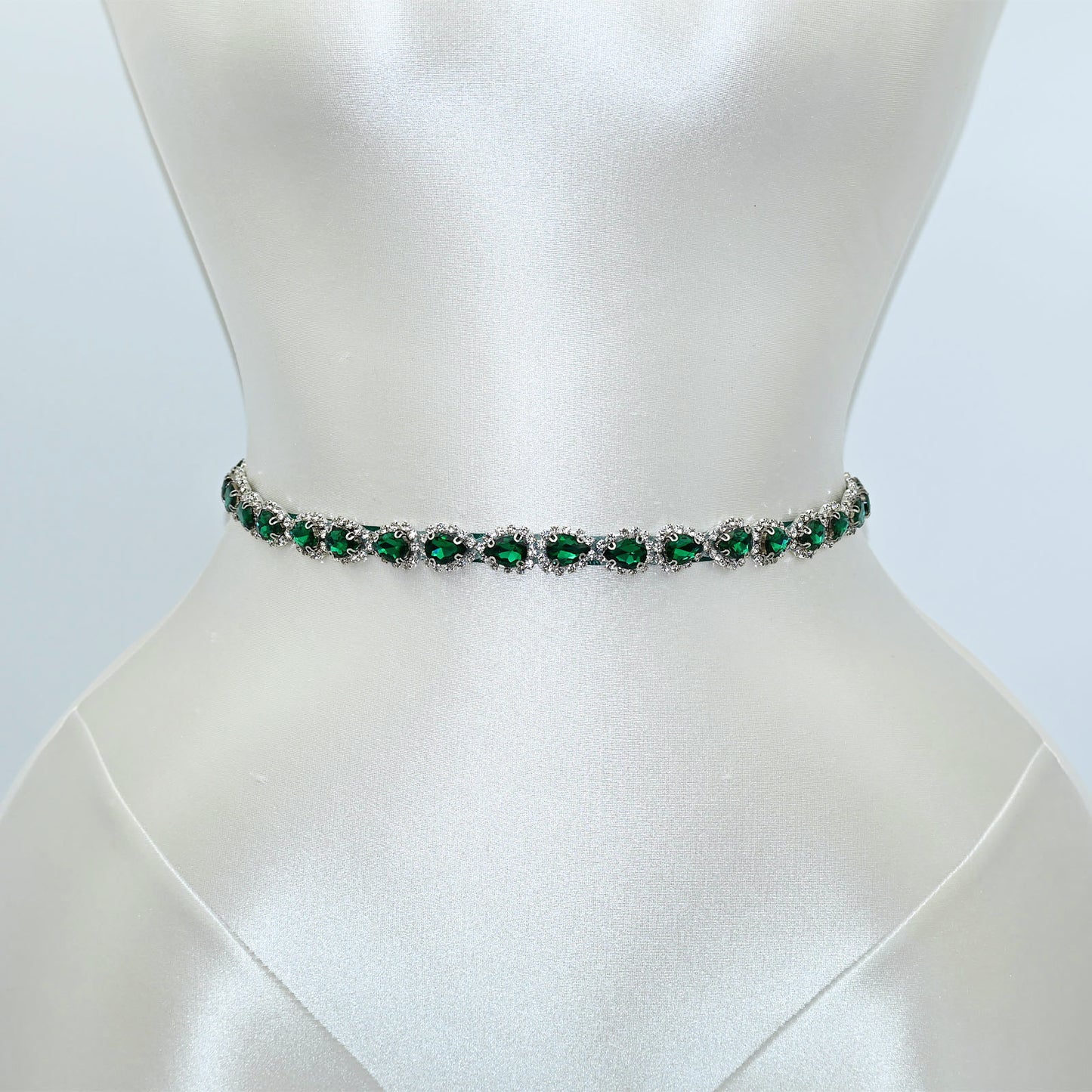 Green Rhinestone Bridal Belt Adjustable Waist Sash Bridella BS190KL