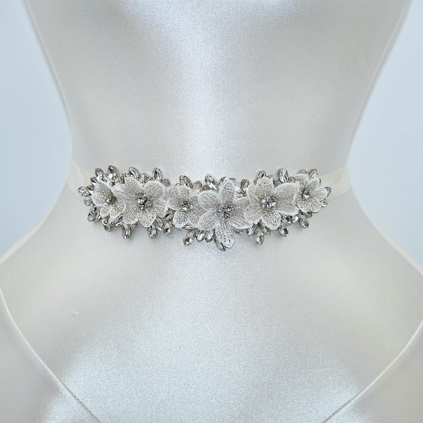 Off White Rhinestone Bridal Belt Wedding Sash – Bridella BS63