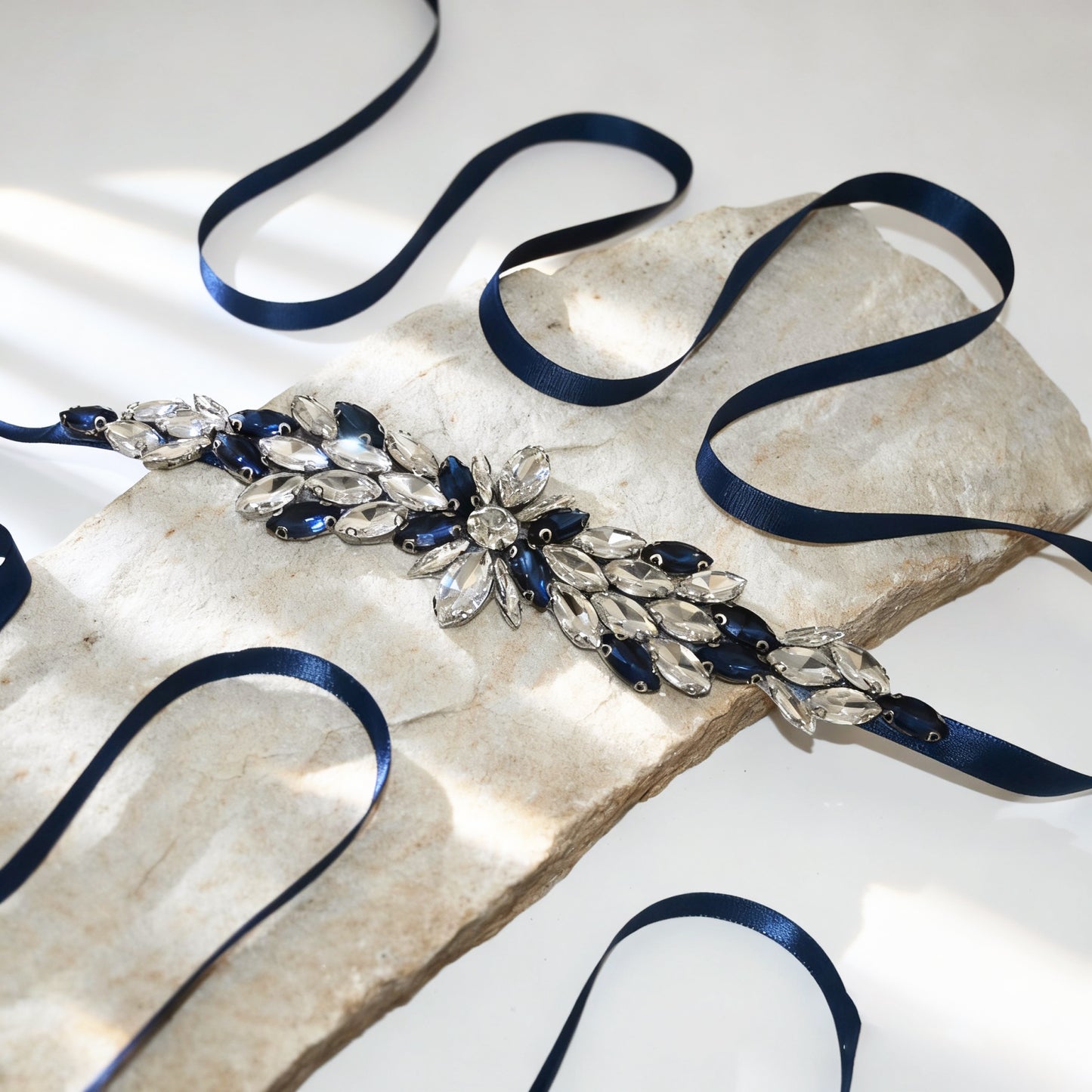 Navy Rhinestone Bridal Belt Wedding Sash – Bridella BS227ML