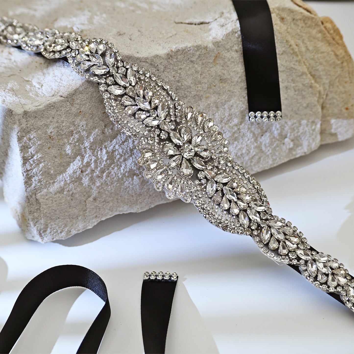 Silver Rhinestone Belt - Bridella BS02
