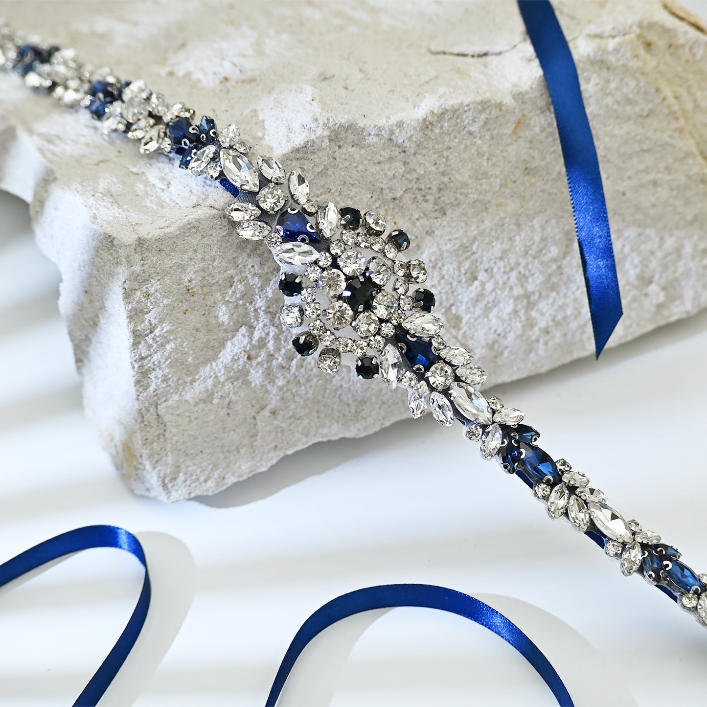 Blue Rhinestone Bridal Sash Wedding Dress Belt – Bridella BS124ML