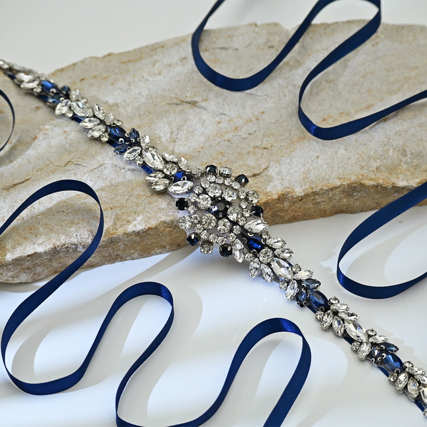 Blue Rhinestone Bridal Sash Wedding Dress Belt – Bridella BS124ML