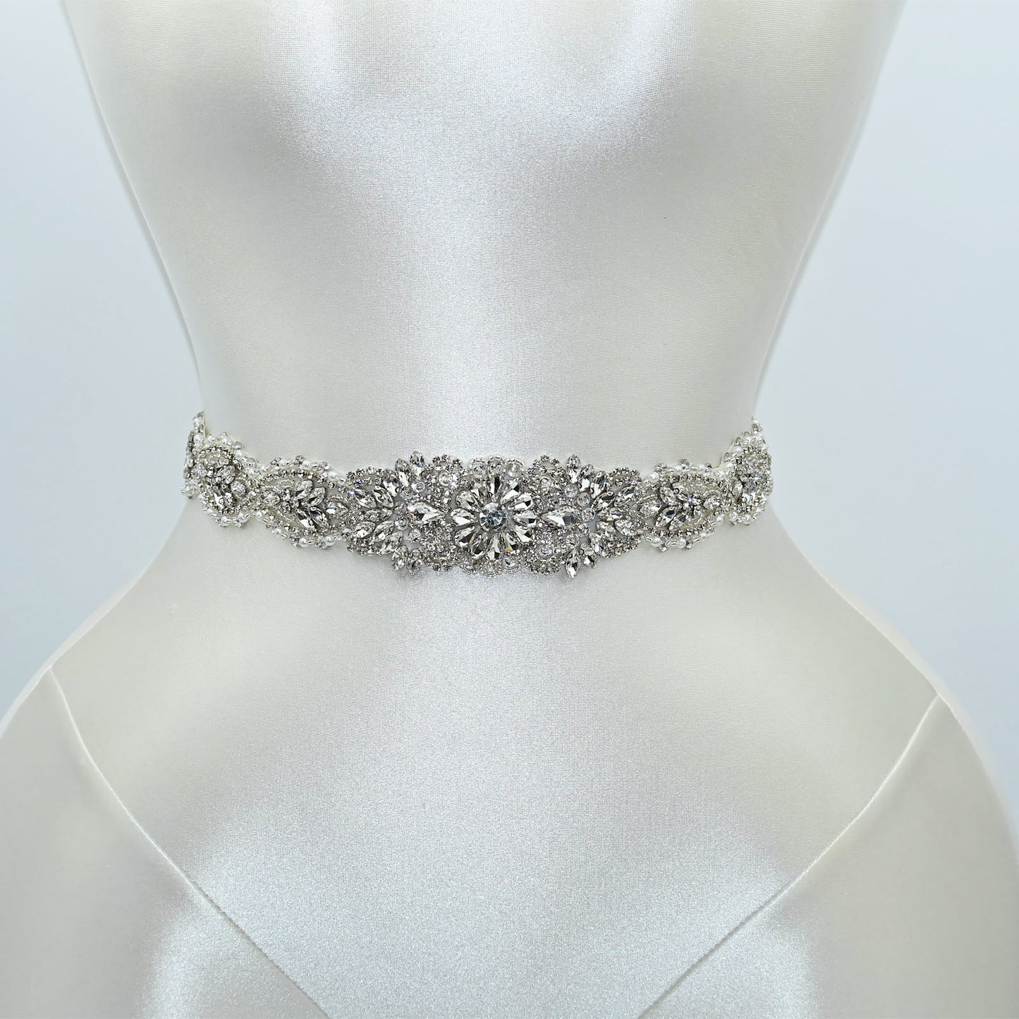 Silver Rhinestone Pearl Bridal Sash Wedding Dress Belt – Bridella BS119