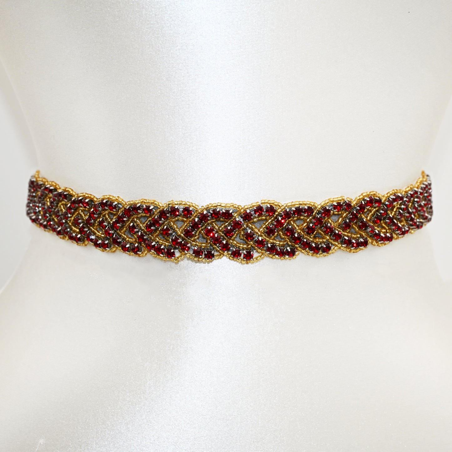 Gold & Red Rhinestone Wedding Belt for Bride - Bridella BS216-GR