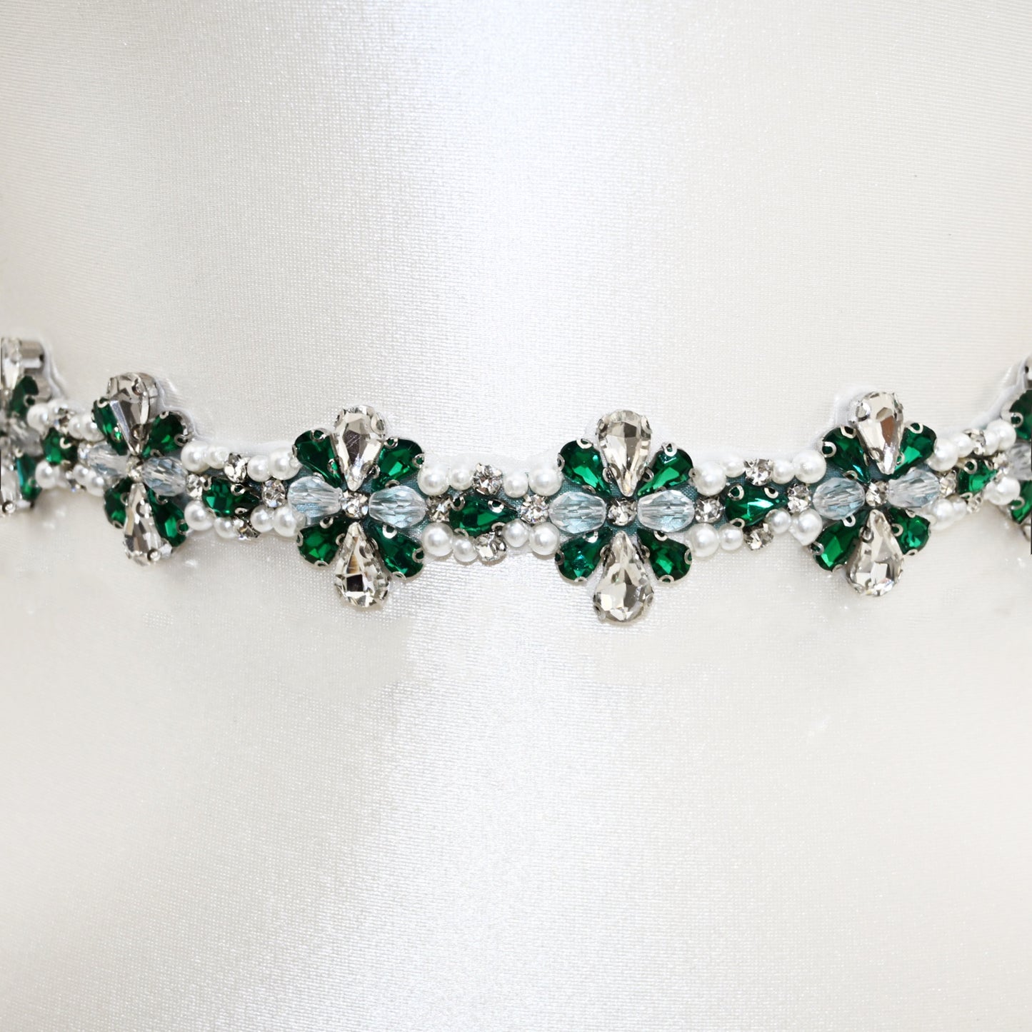 Green Rhinestone Pearl Bridal Belt Wedding Sash – Bridella BS169KL