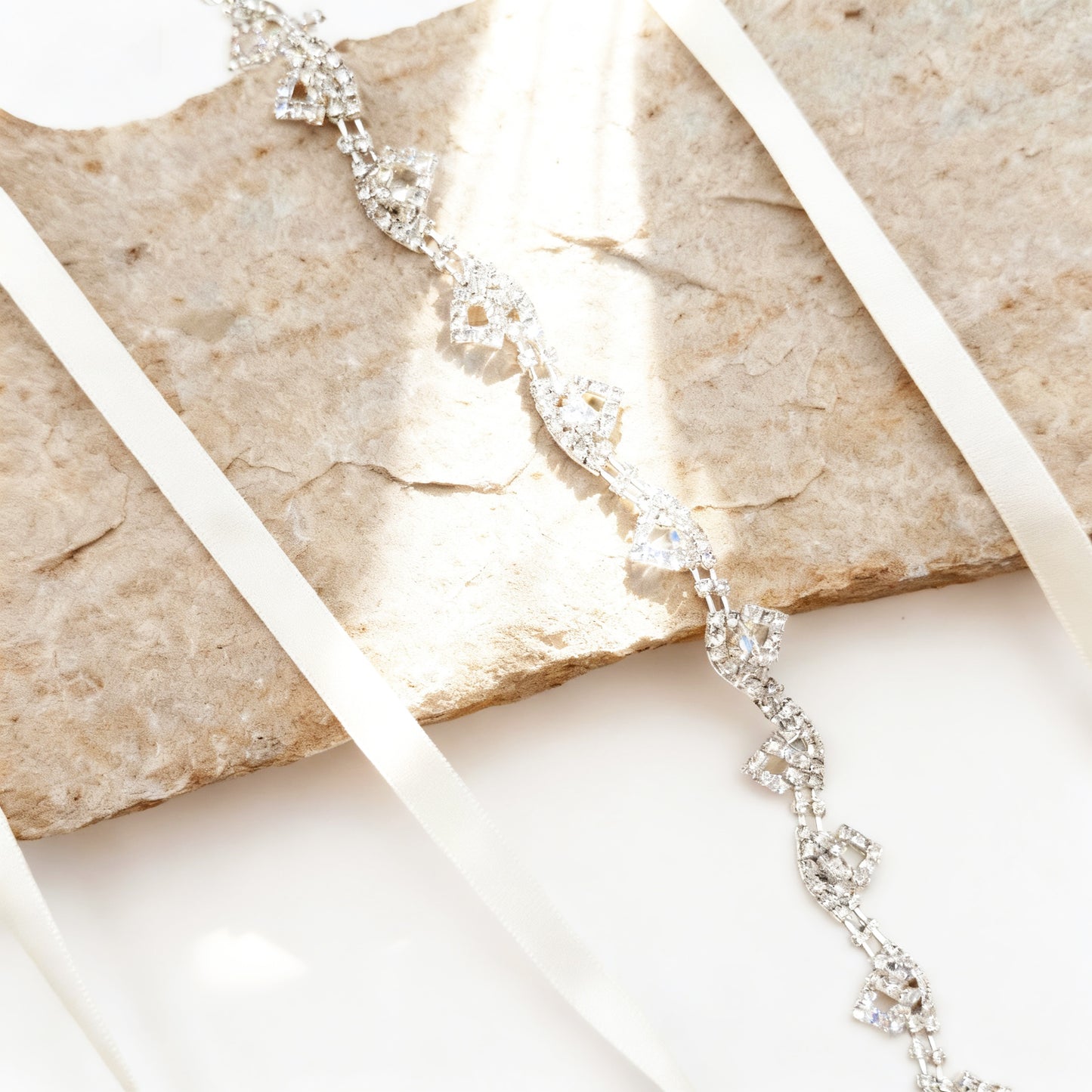 Off White Rhinestone Bridal Belt Wedding Sash - Bridella BS266