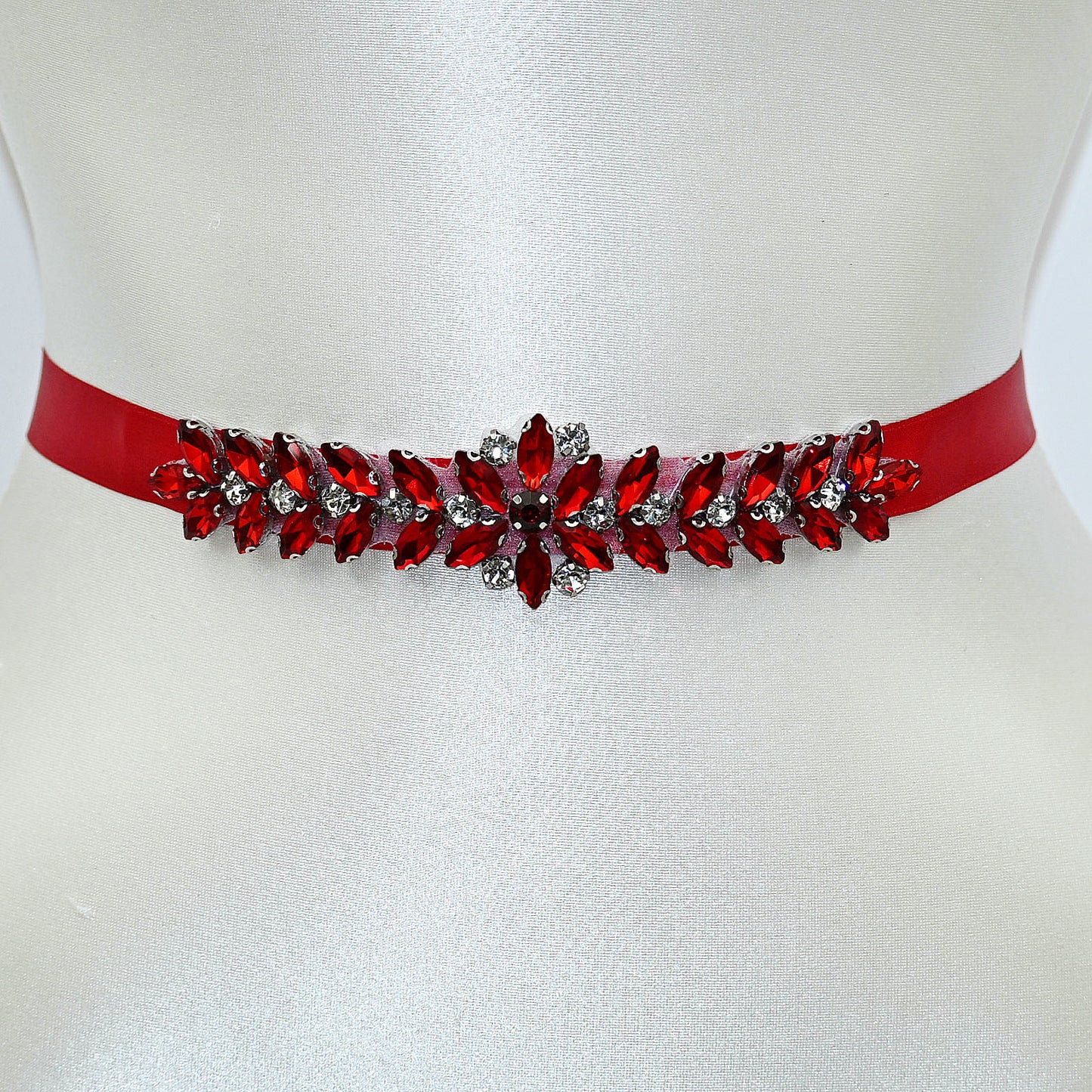 Red Rhinestone Bridal Belt Wedding Sash – Bridella BS69R