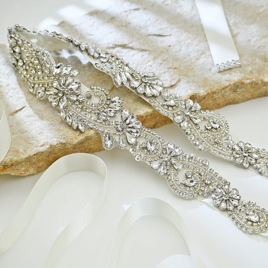 Ivory Rhinestone Bridal Sash Wedding Dress Belt – Bridella BS106