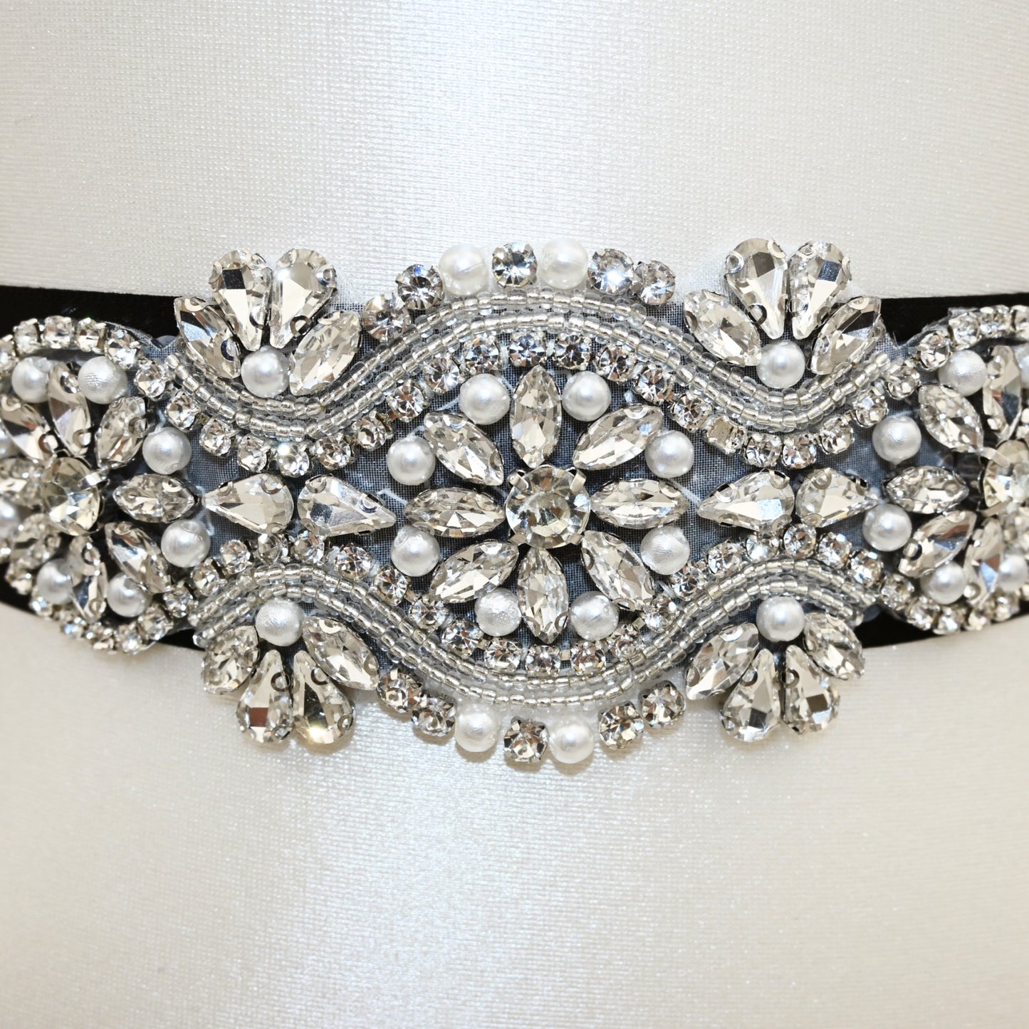 Black Rhinestone Pearl Bridal Belt Wedding Sash – Bridella BS05-B