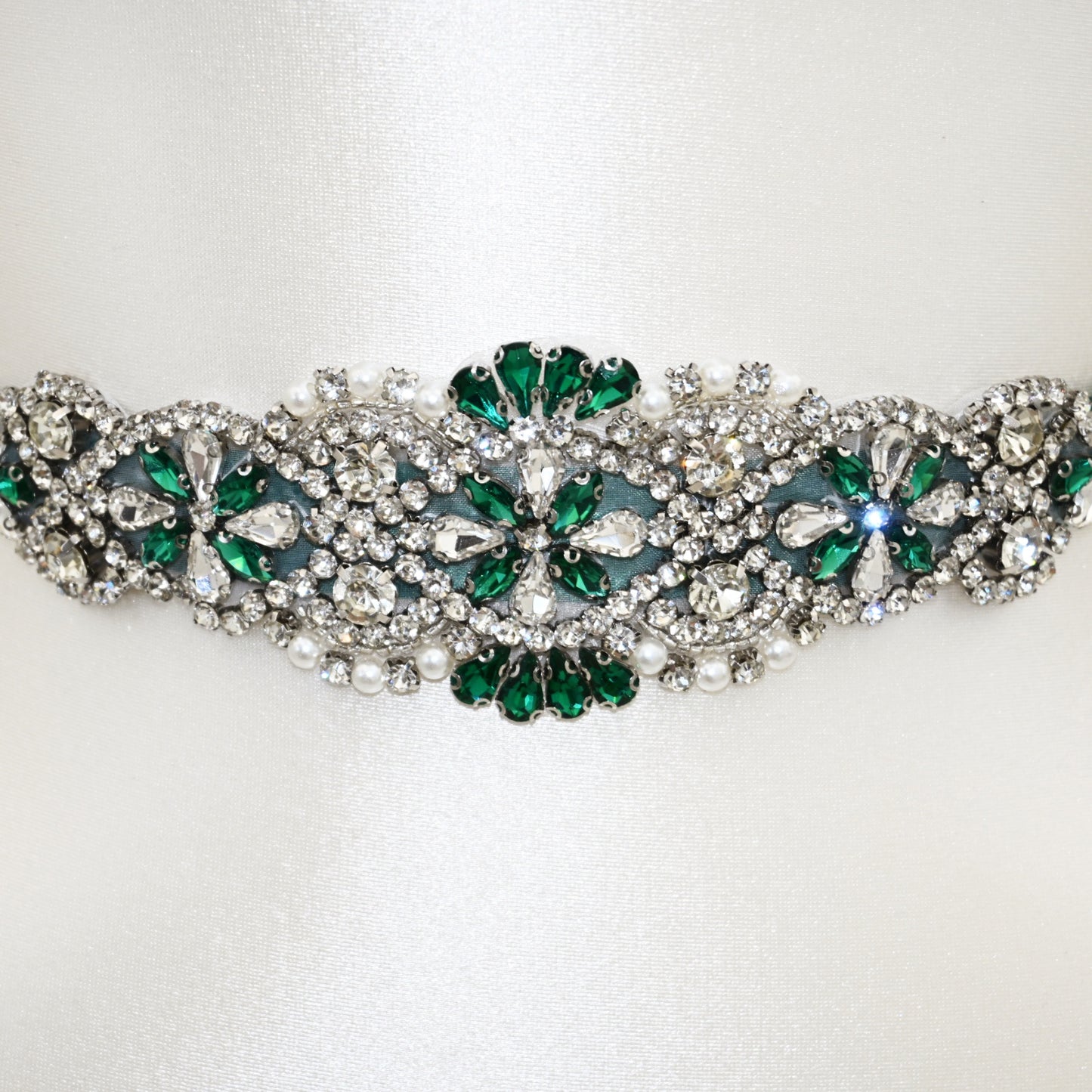 Green Rhinestone Pearl Bridal Belt – Bridella BS104KL