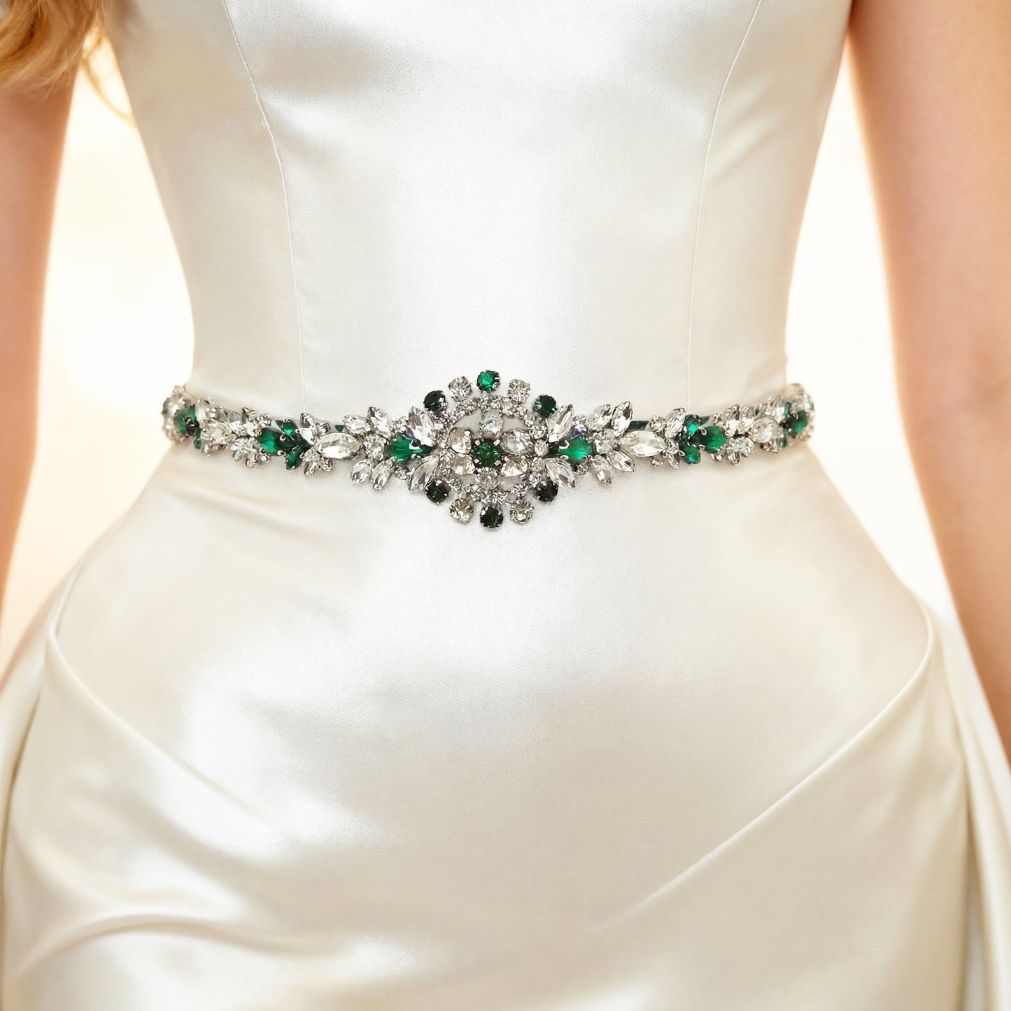 Emerald Green Rhinestone Bridal Sash Wedding Dress Belt – Bridella BS124KL