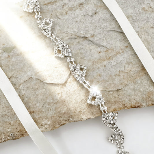 Off White Rhinestone Bridal Belt Wedding Sash - Bridella BS266