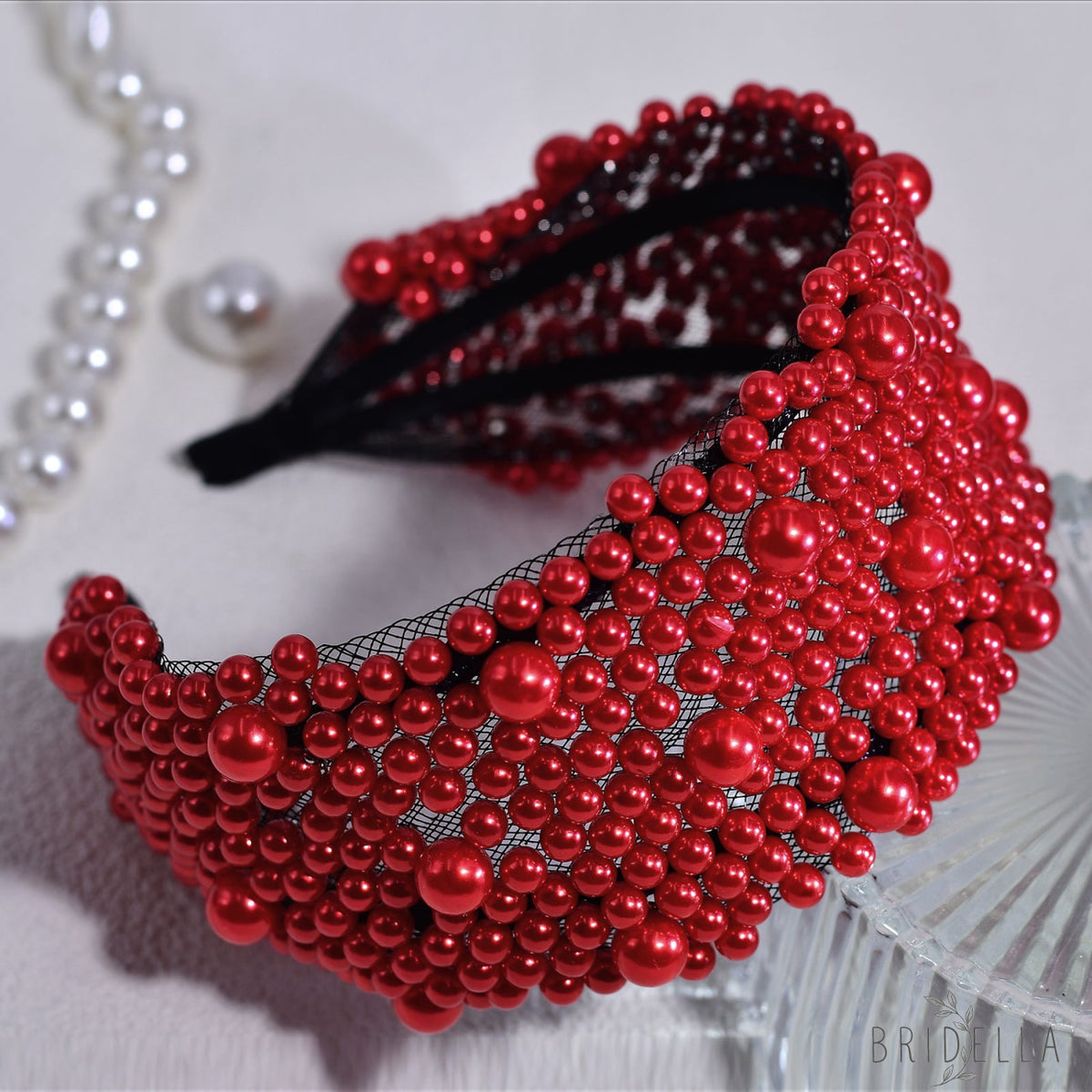 Pearl Beaded Padded Headband Fashion Party Hair Accessories - Bridella BYXA153 - Red