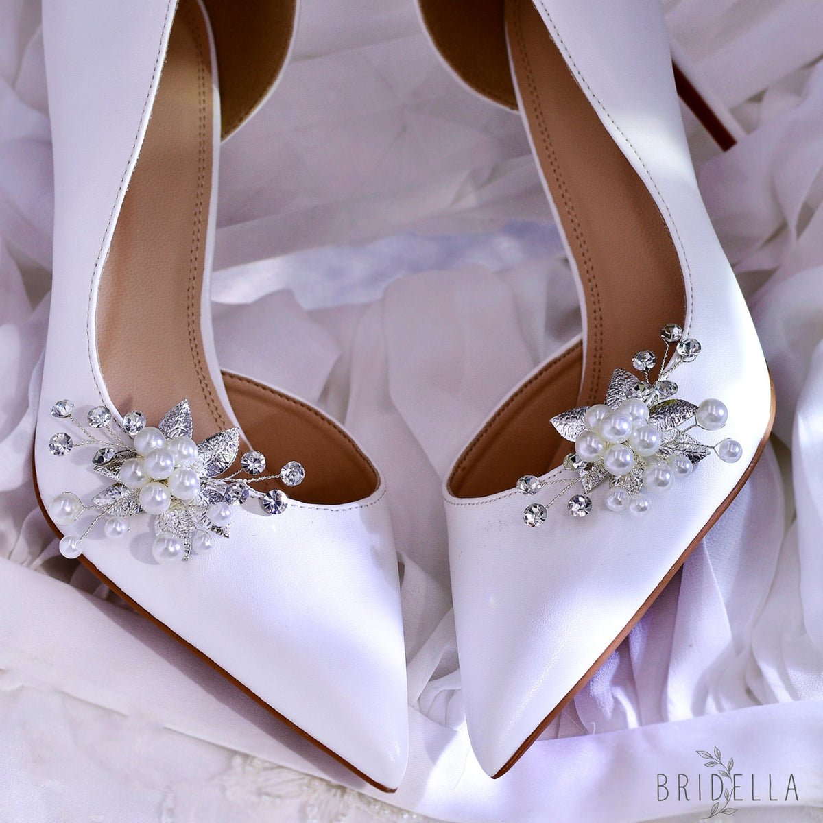 Pearl Bridal Shoe Clips Wedding Heel Decoration - Bridella BHX68 - White