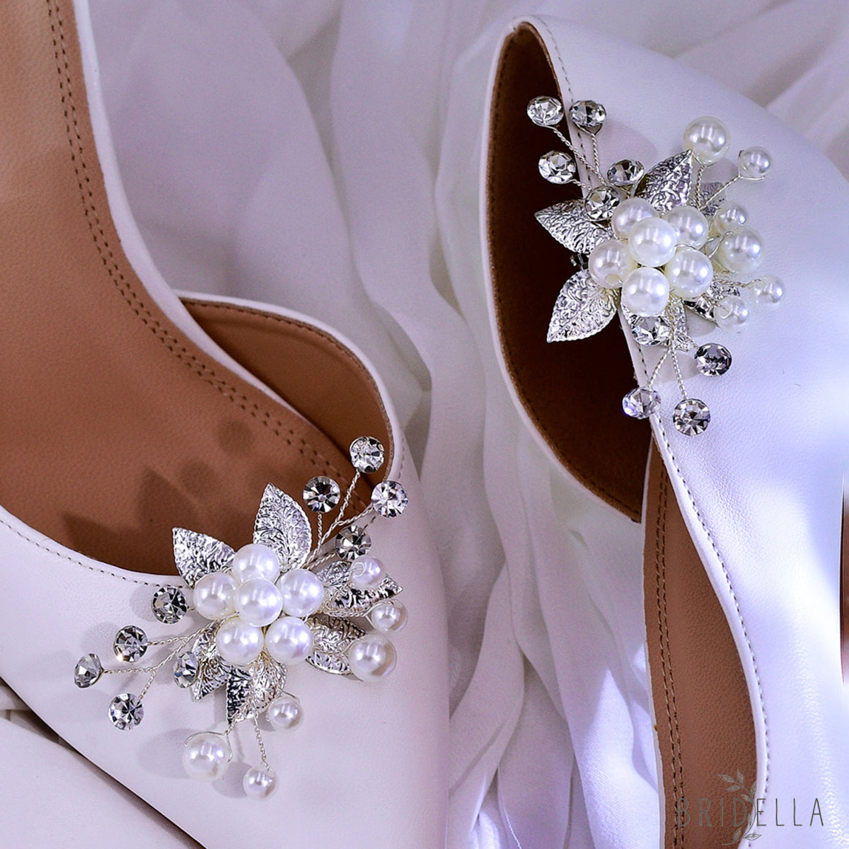 Pearl Bridal Shoe Clips Wedding Heel Decoration - Bridella BHX68 - White