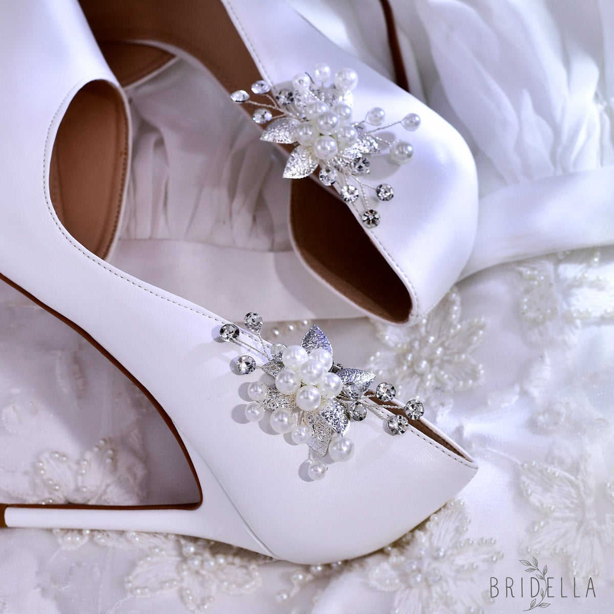 Pearl Bridal Shoe Clips Wedding Heel Decoration - Bridella BHX68 - White
