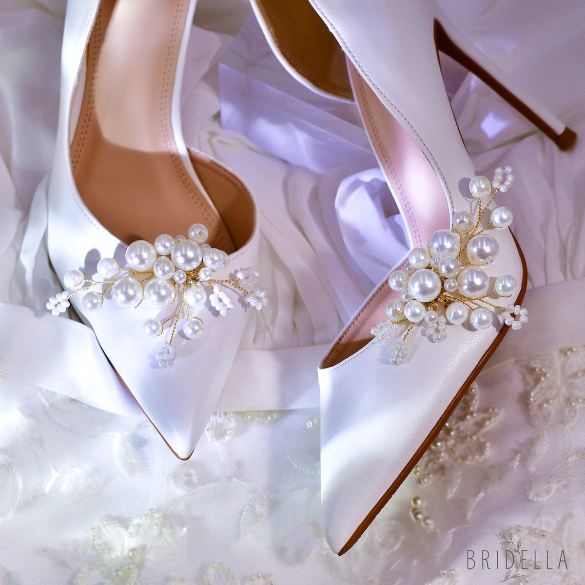 Pearl Bridal Shoe Clips Wedding Heel Decoration - Bridella BHX70 - Gold