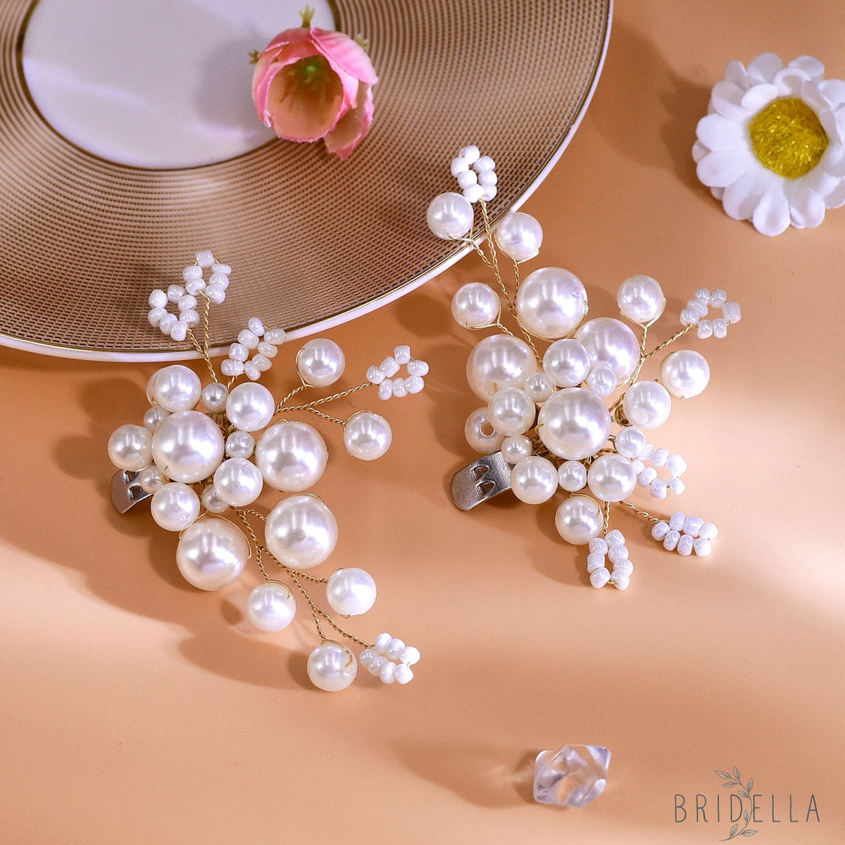 Pearl Bridal Shoe Clips Wedding Heel Decoration - Bridella BHX70 - Gold