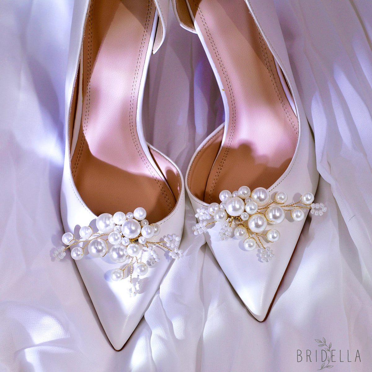 Pearl Bridal Shoe Clips Wedding Heel Decoration - Bridella BHX70 - Gold