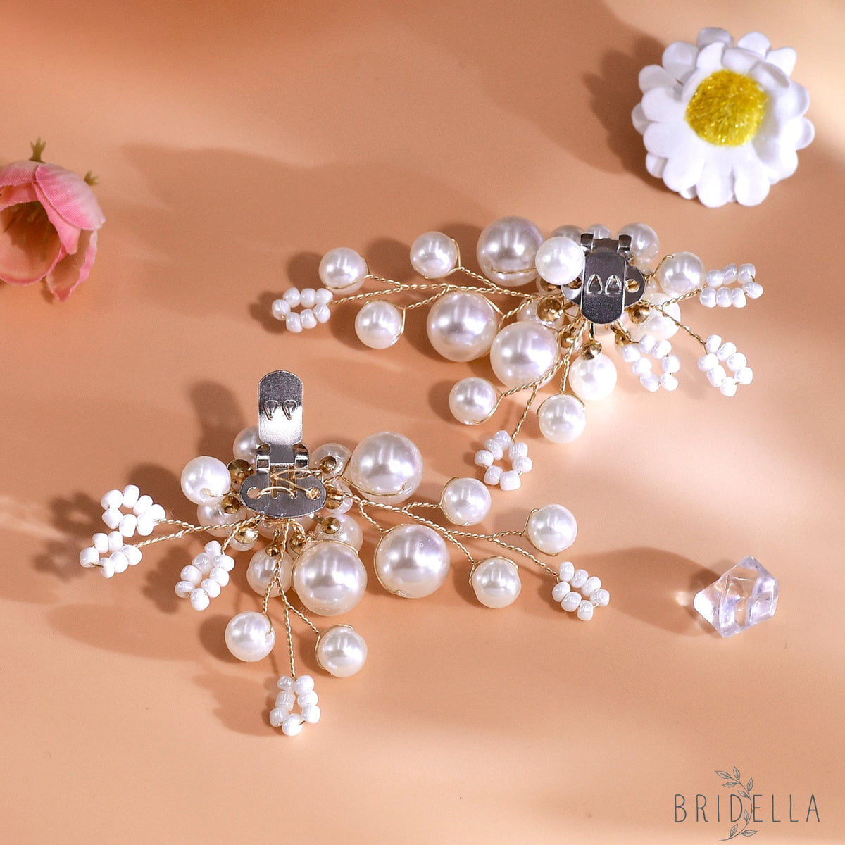 Pearl Bridal Shoe Clips Wedding Heel Decoration - Bridella BHX70 - Gold